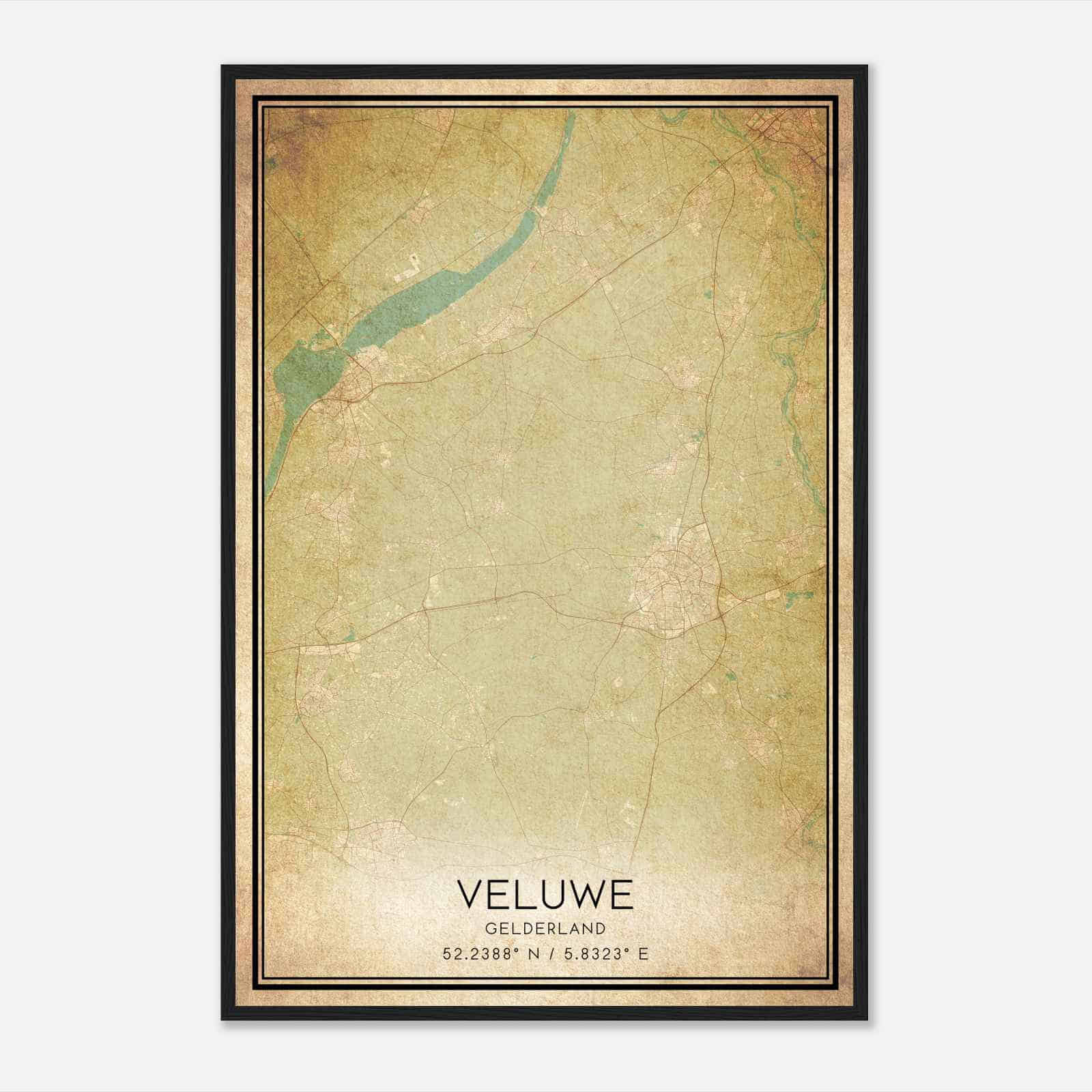 Vintage Veluwe Gelderland Map Poster, Veluwe City Road Wall Art Print