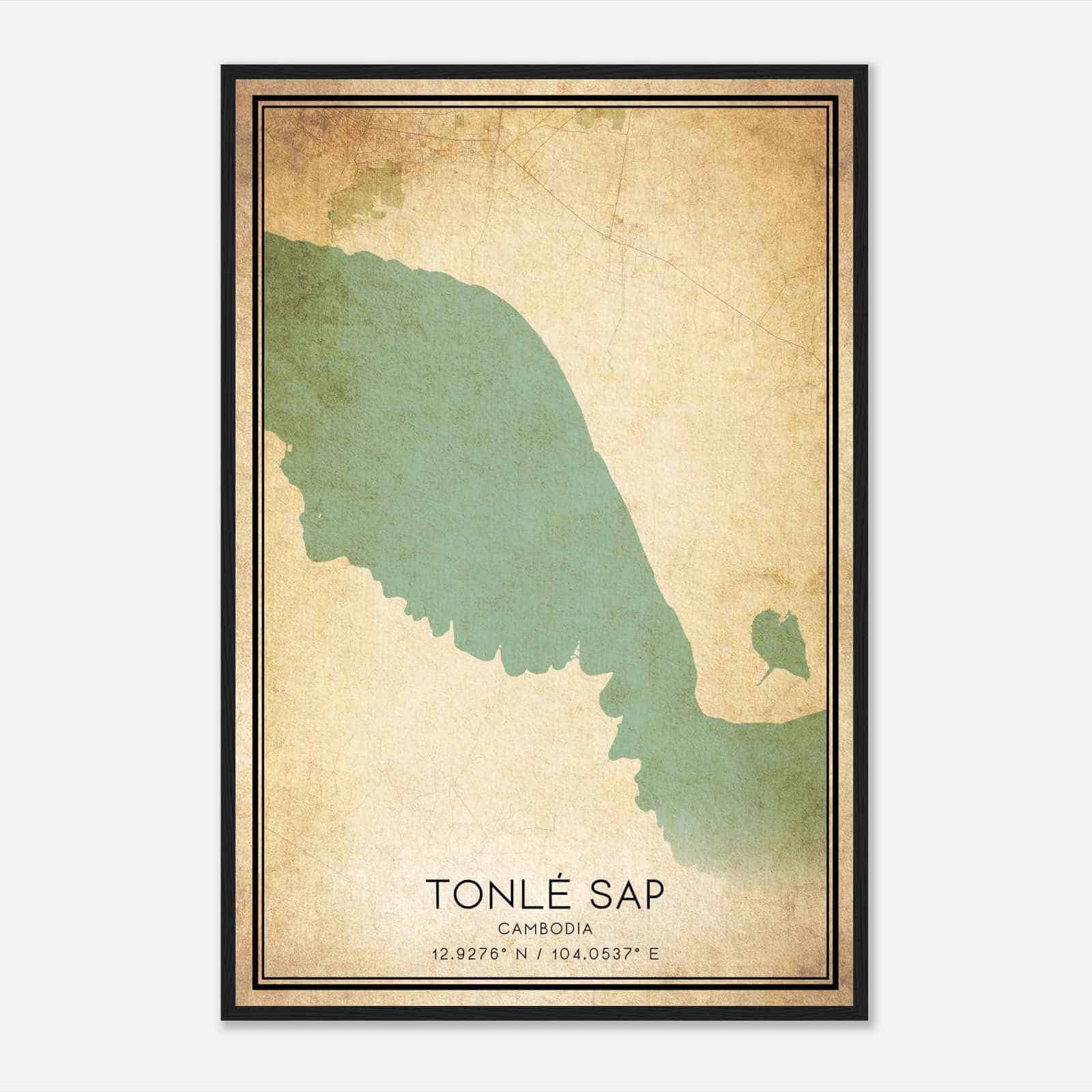 Vintage Tonle Sap Cambodia Map Poster, Tonle Sap City Road Wall Art Print