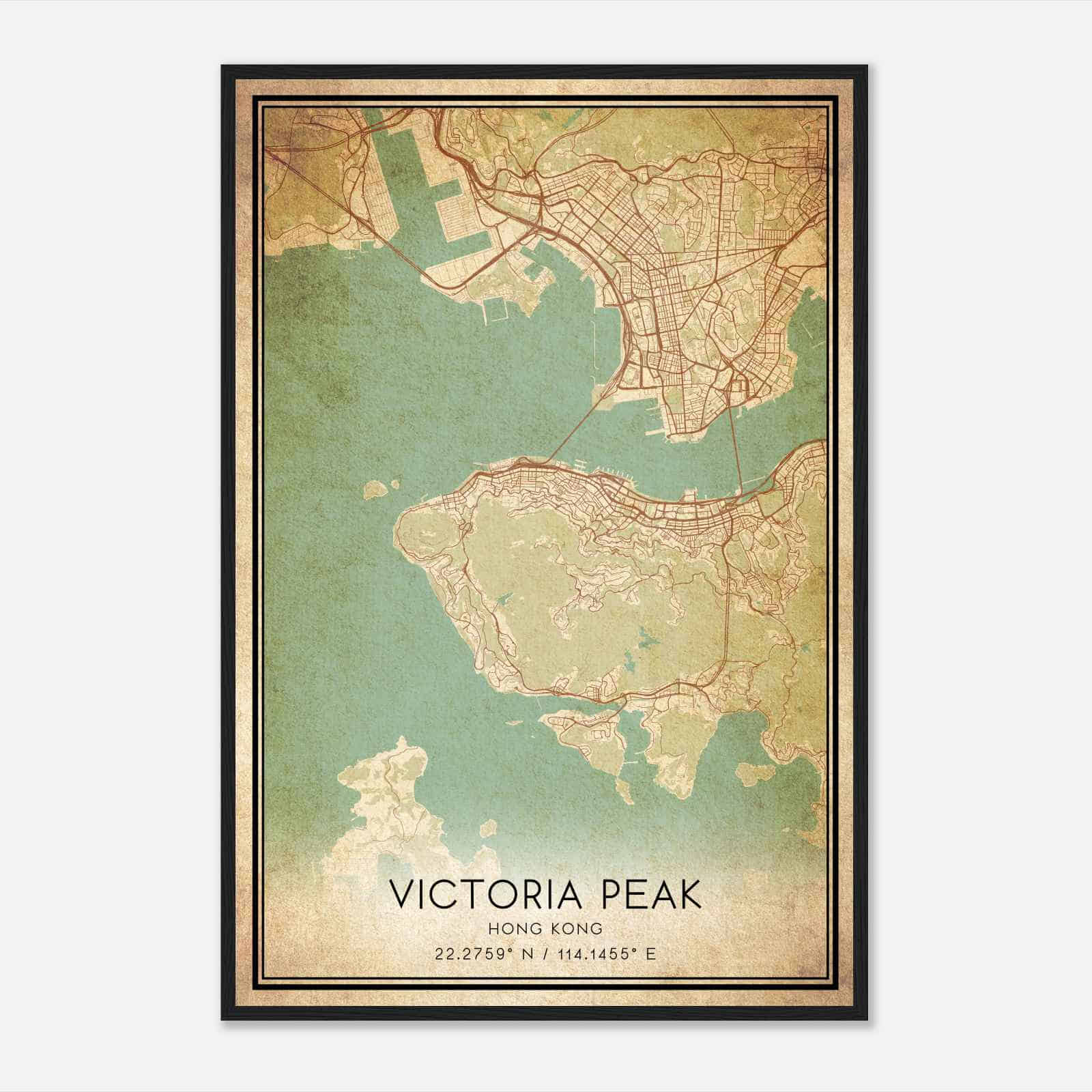 Vintage Victoria Peak Hong Kong Map Poster, Victoria Peak City Road Wall Art Print