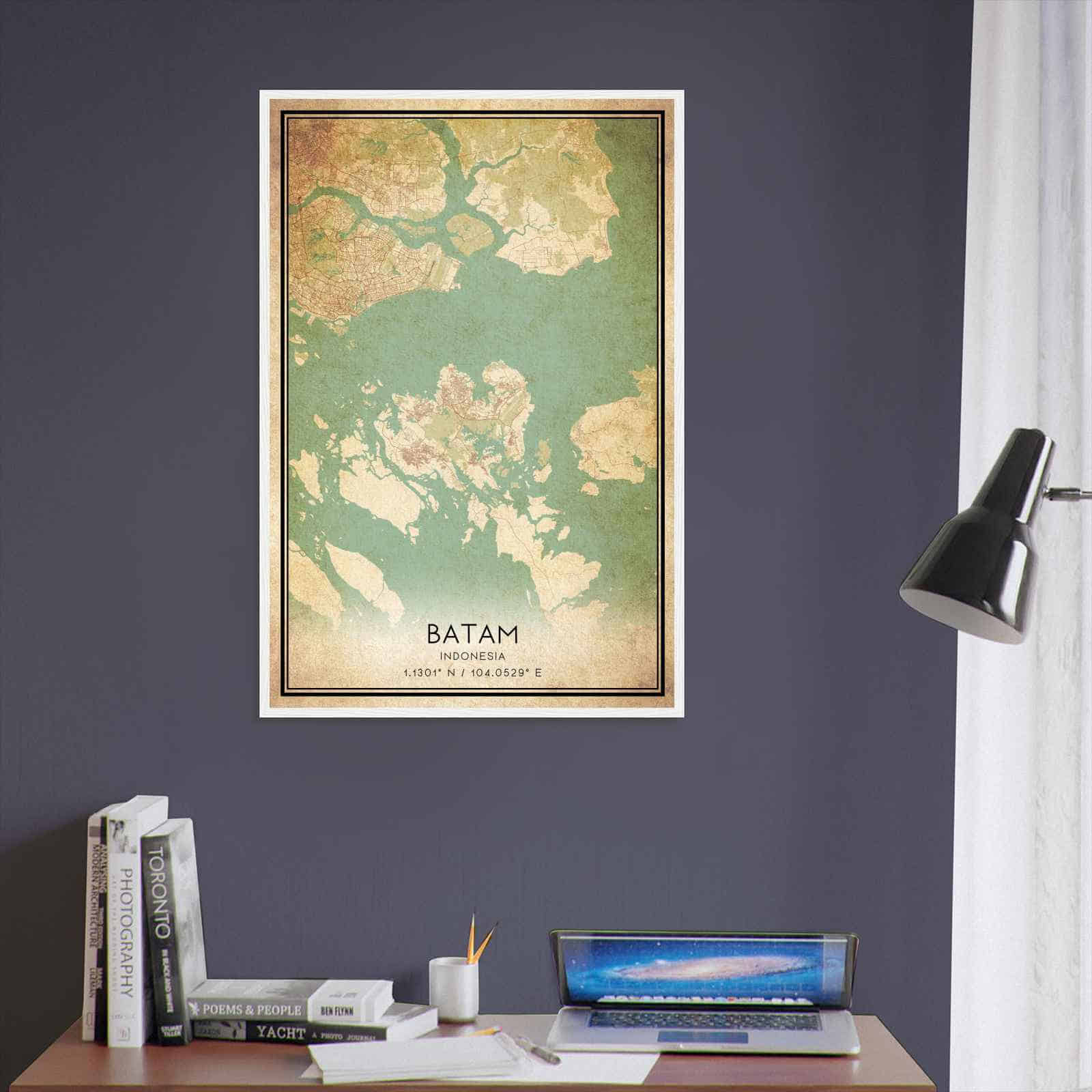Vintage Batam Indonesia Map Poster, Batam City Road Wall Art Print