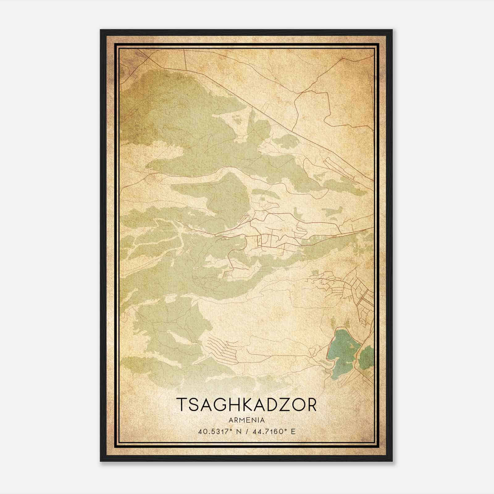 Vintage Tsaghkadzor Armenia Map Poster, Tsaghkadzor City Road Wall Art Print