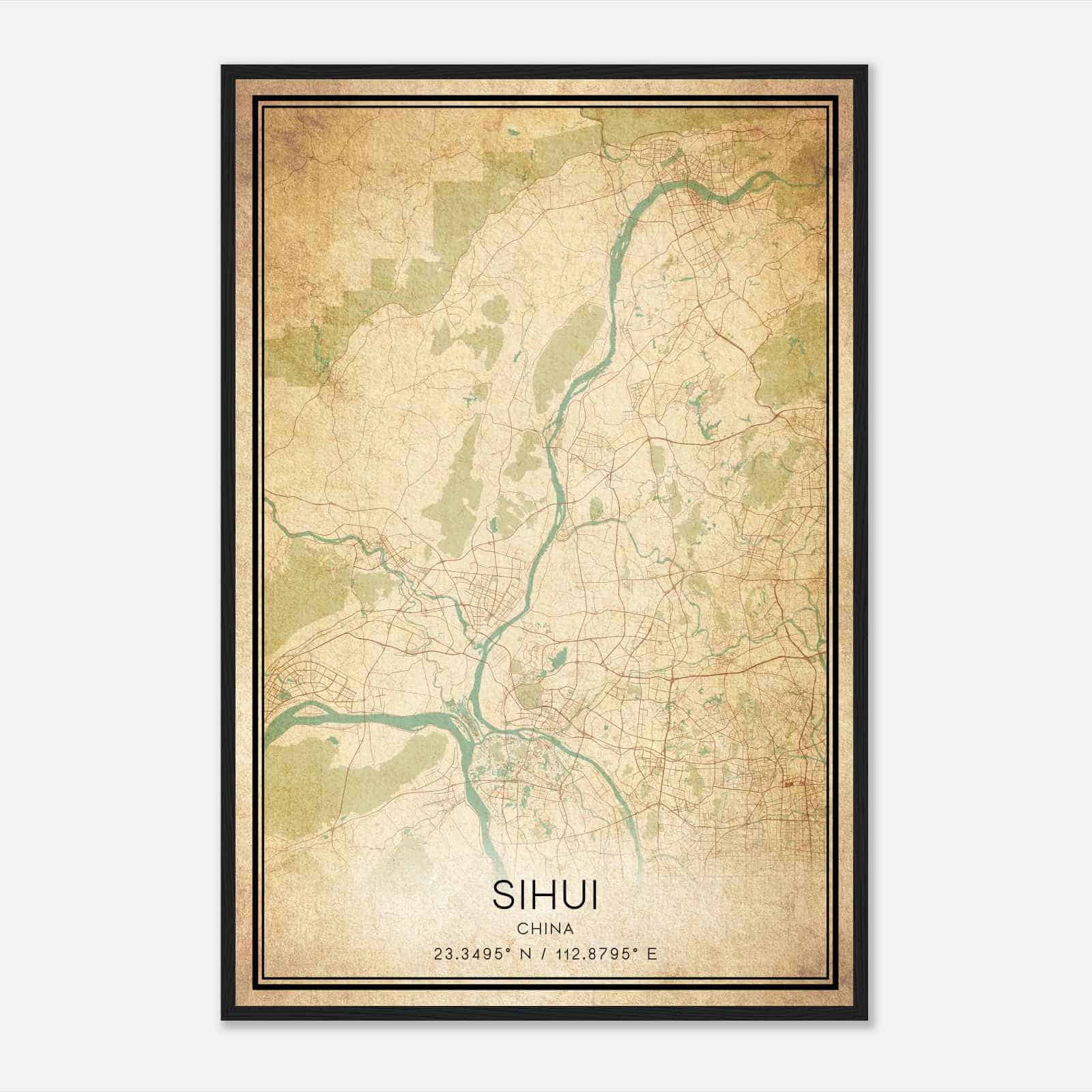 Vintage Sihui China Map Poster, Sihui City Road Wall Art Print