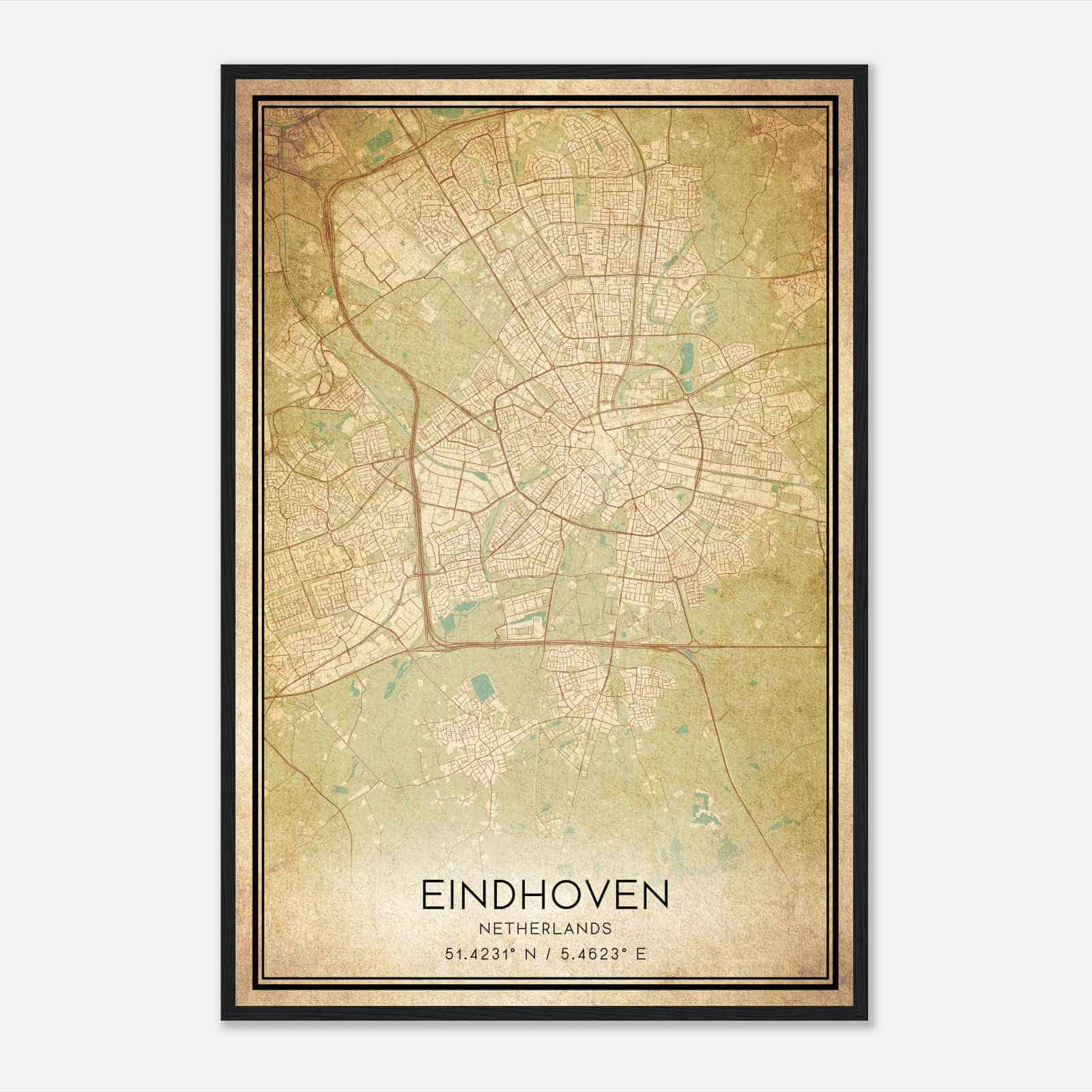 Vintage Eindhoven Netherlands Map Poster, Eindhoven City Road Wall Art Print