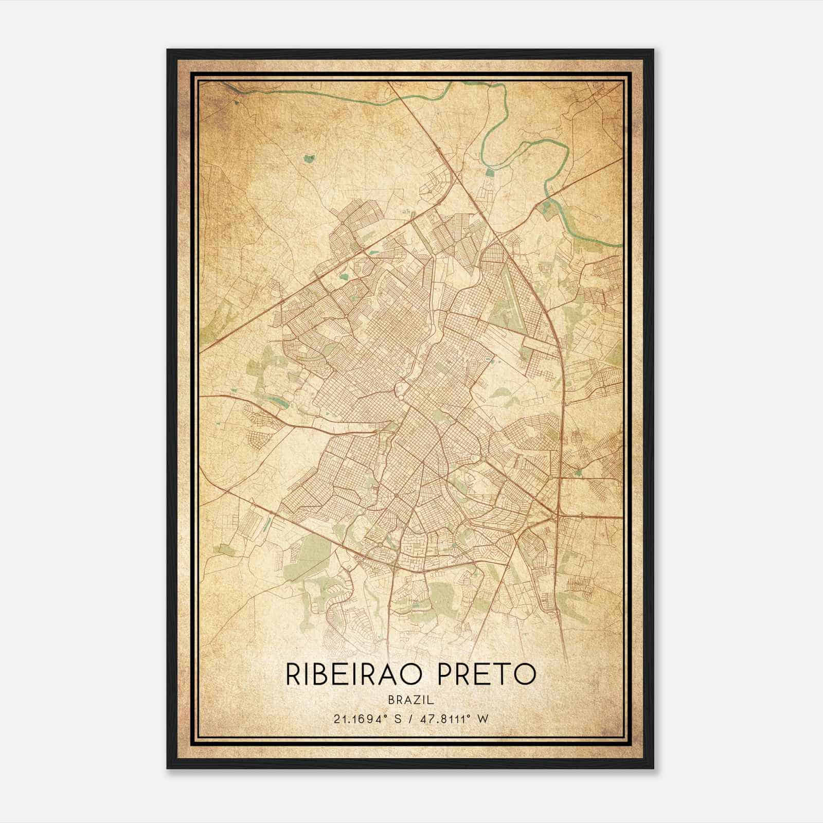 Vintage Ribeirao Preto Brazil Map Poster, Ribeirao Preto City Road Wall Art Print