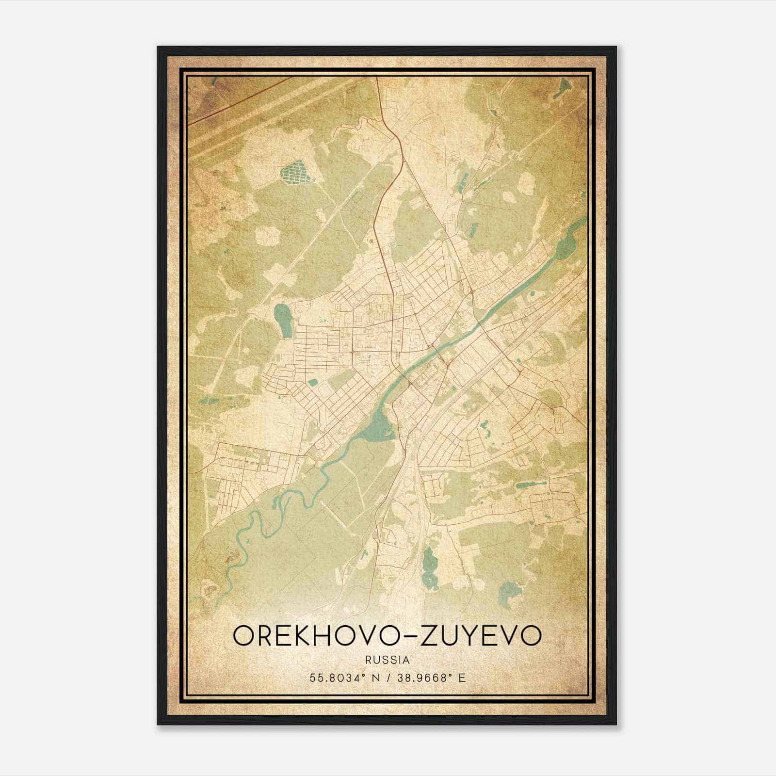 Vintage OrekhovoZuyevo Russia Map Poster, OrekhovoZuyevo City Road Wall Art Print