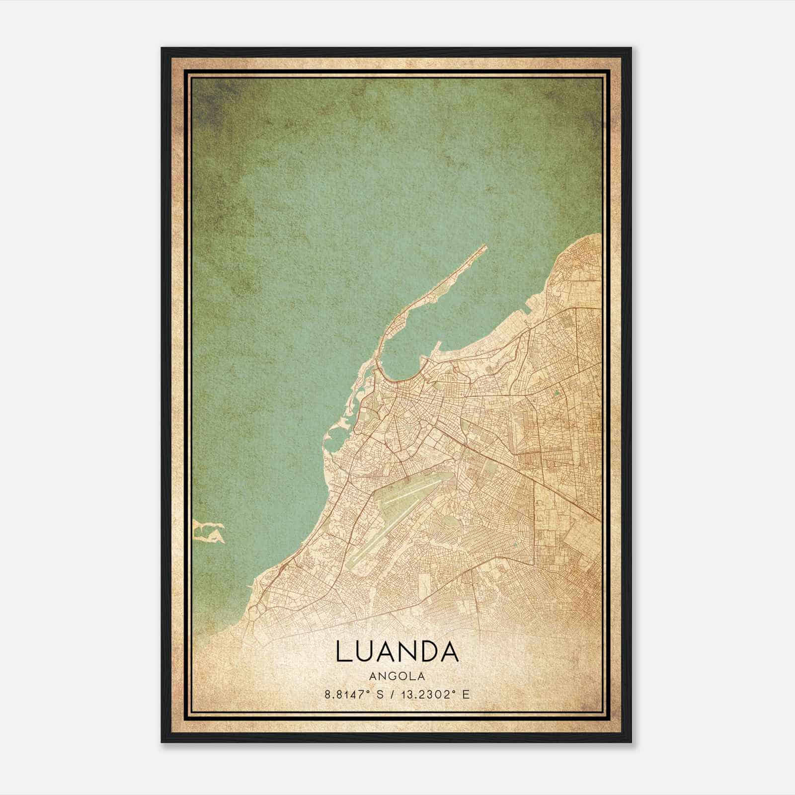 Vintage Luanda Angola Map Poster, Luanda City Road Wall Art Print