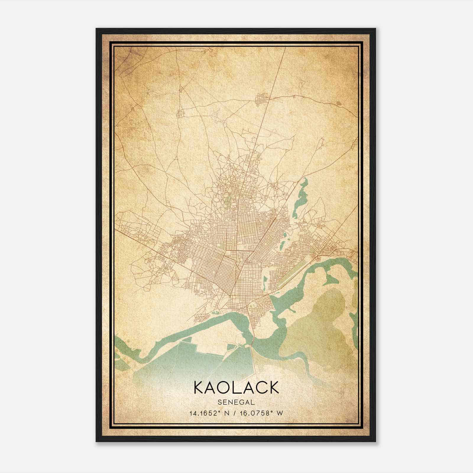 Vintage Kaolack Senegal Map Poster, Kaolack City Road Wall Art Print