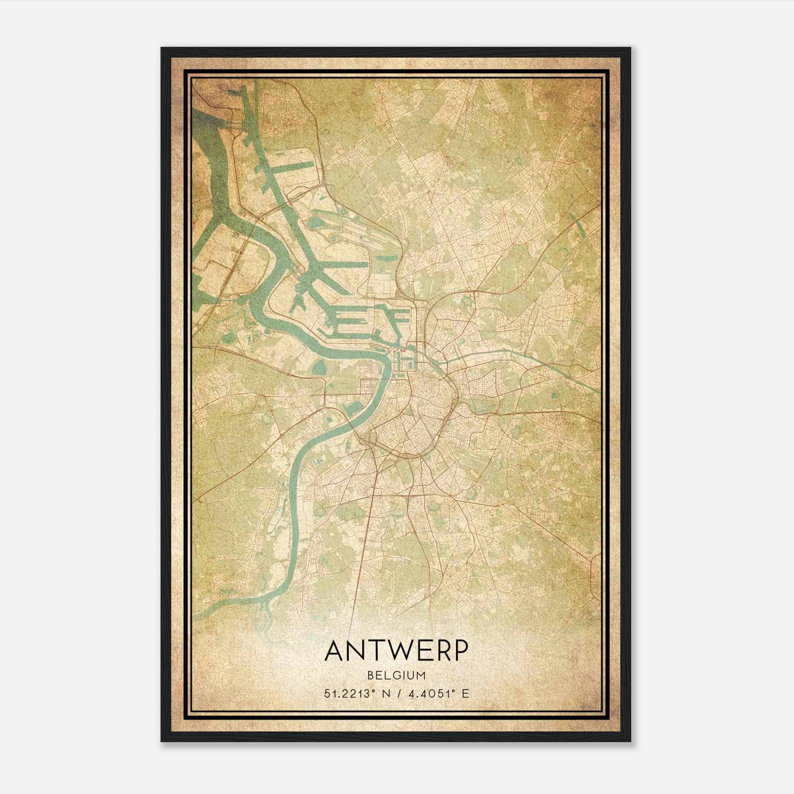 Vintage Antwerp Belgium Map Poster, Antwerp City Road Wall Art Print