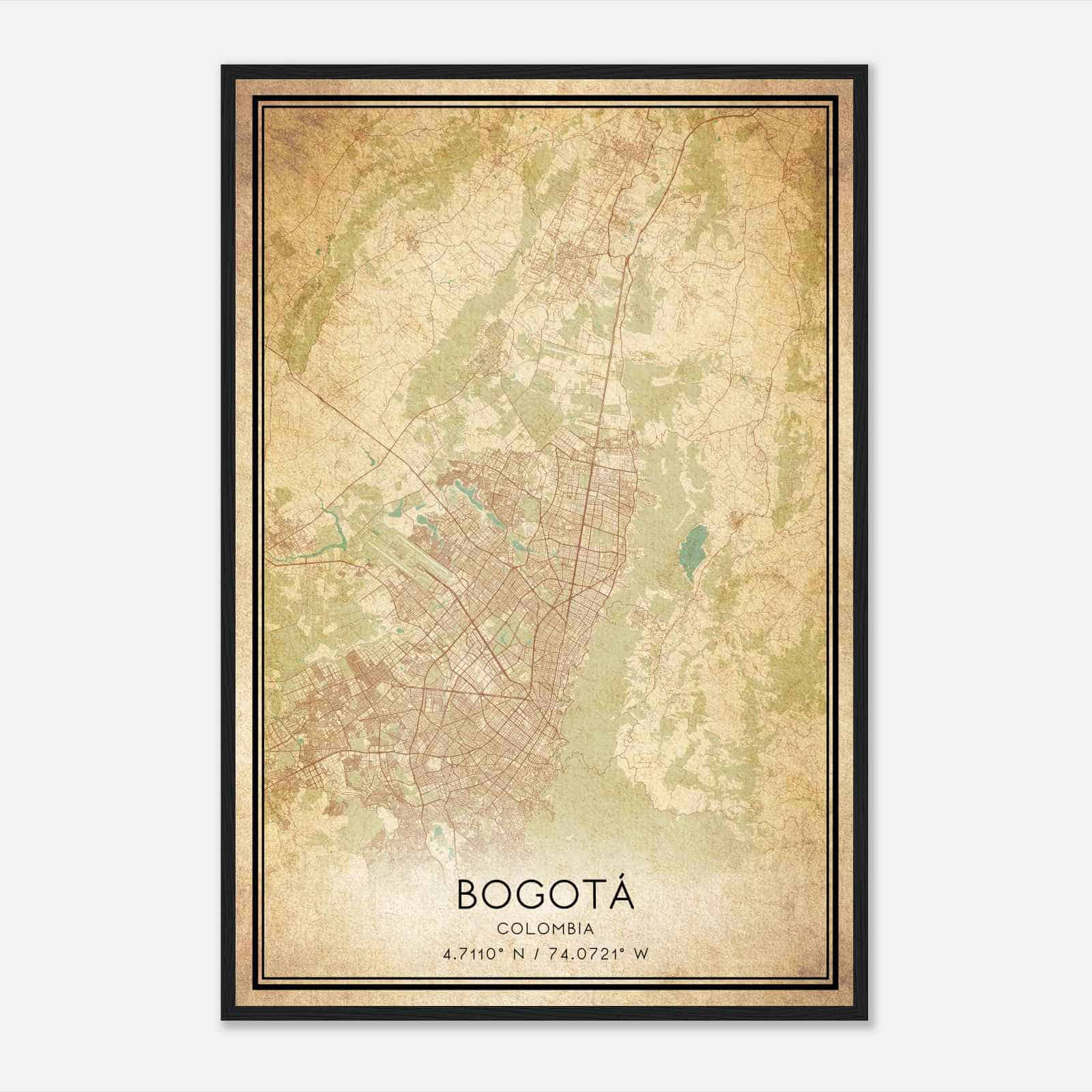 Vintage Bogota Colombia Map Poster, Bogota City Road Wall Art Print