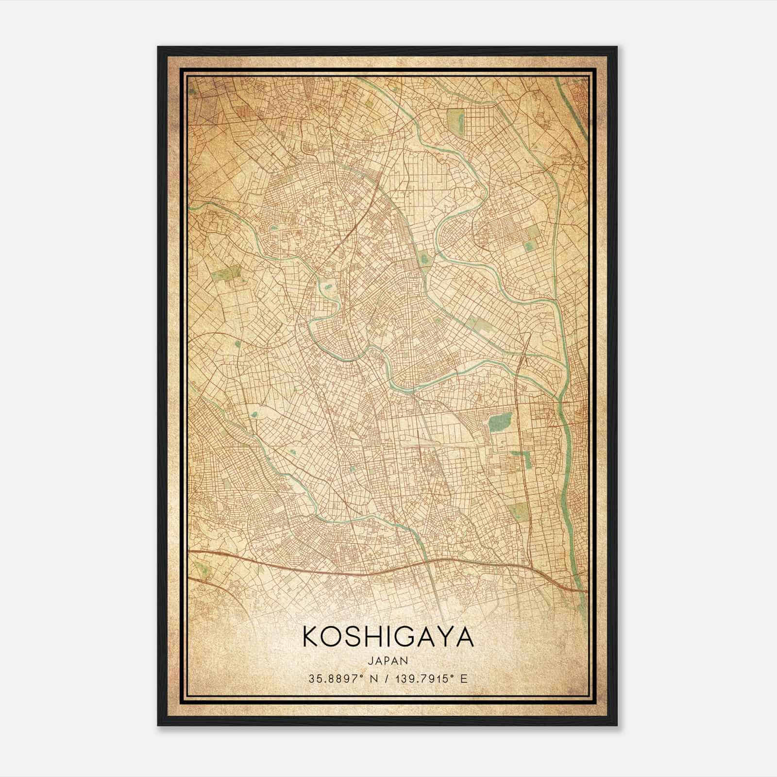 Vintage Koshigaya Japan Map Poster, Koshigaya City Road Wall Art Print