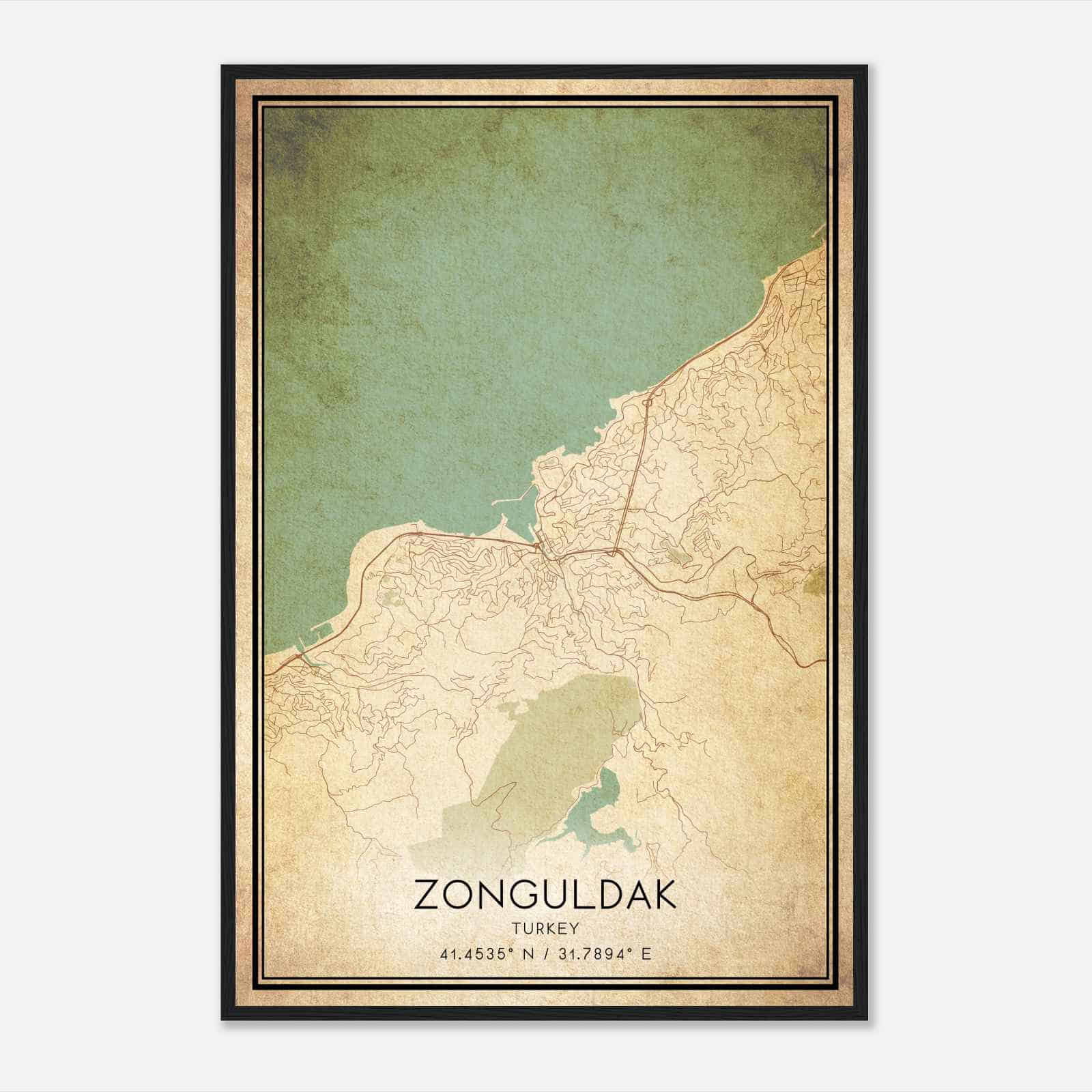 Vintage Zonguldak Turkey Map Poster, Zonguldak City Road Wall Art Print