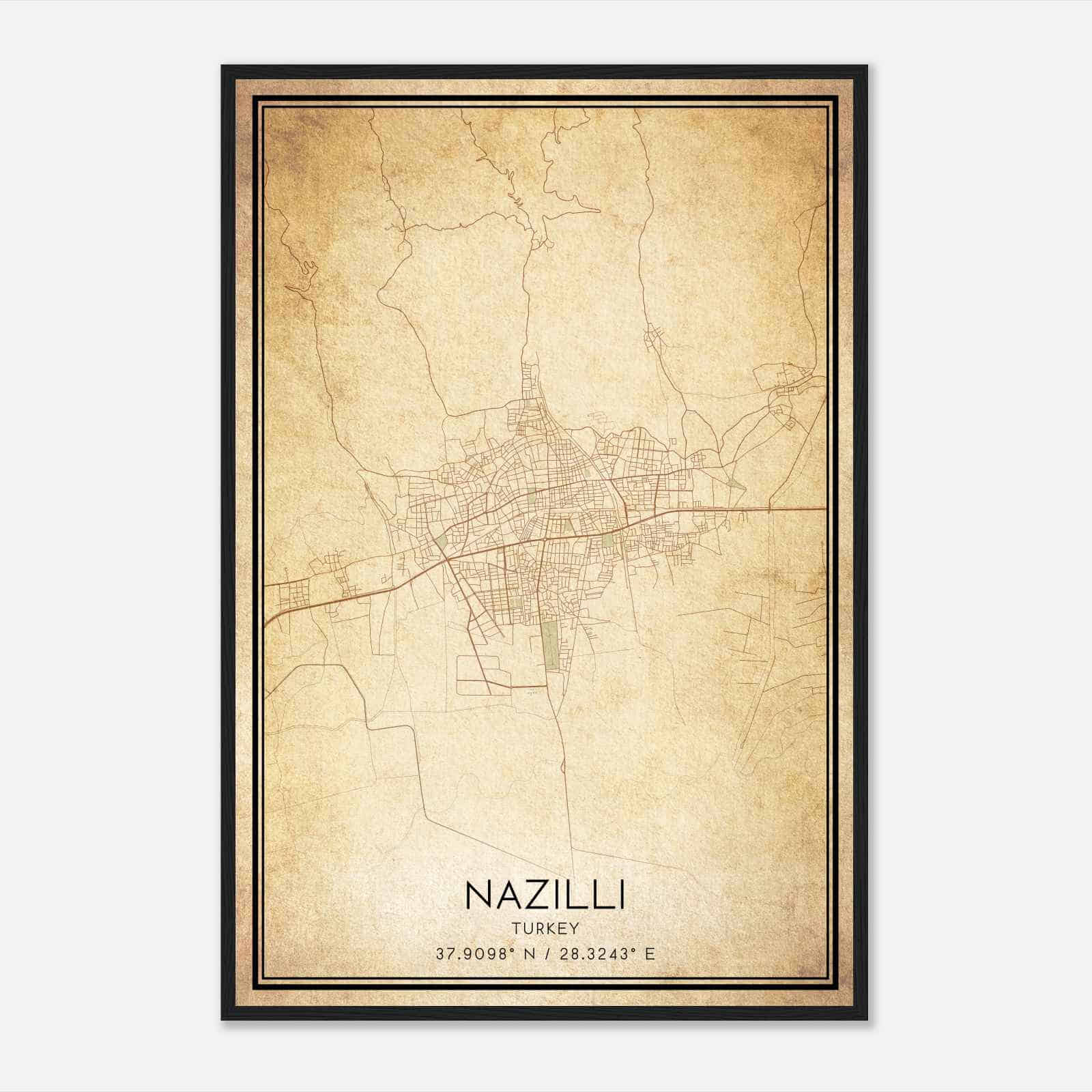 Vintage Nazilli Turkey Map Poster, Nazilli City Road Wall Art Print