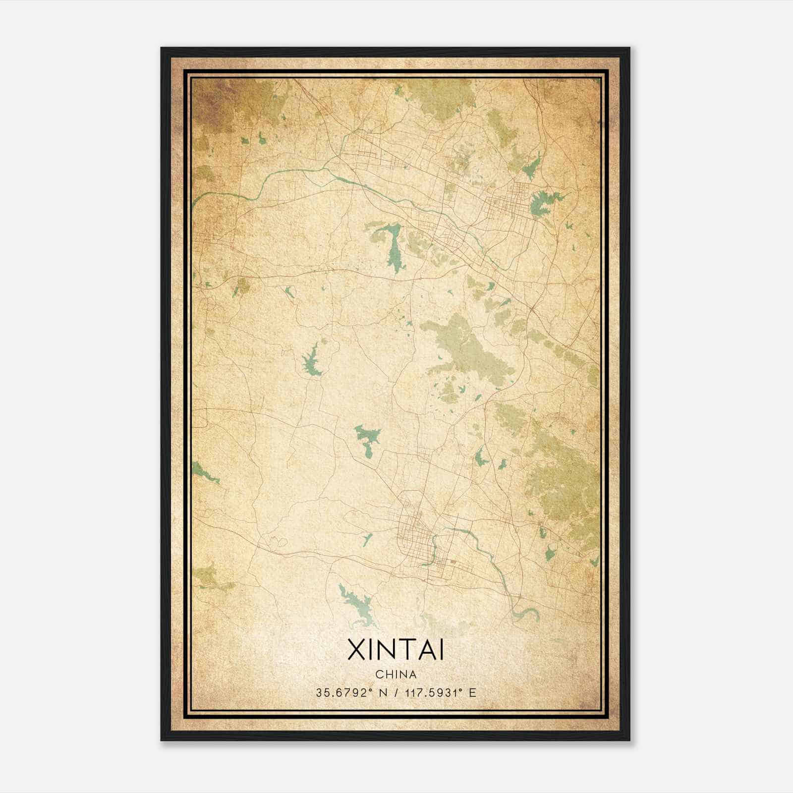 Vintage Xintai China Map Poster, Xintai City Road Wall Art Print