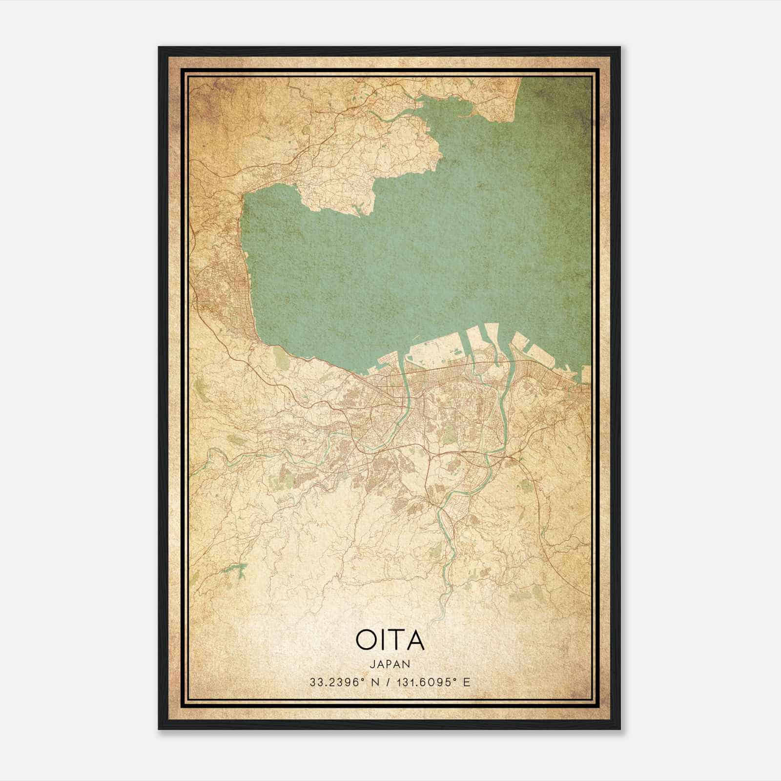 Vintage Oita Japan Map Poster, Oita City Road Wall Art Print