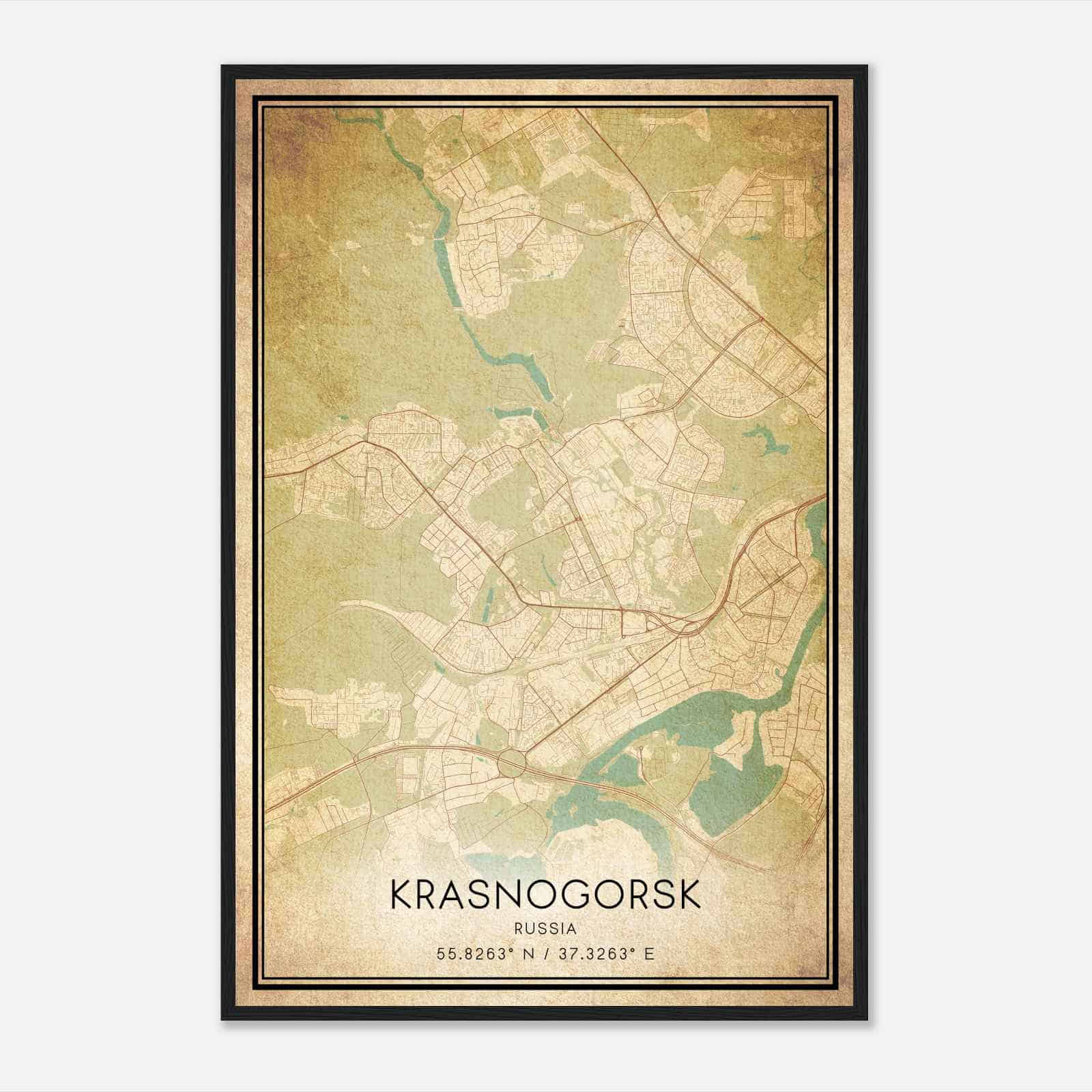 Vintage Krasnogorsk Russia Map Poster, Krasnogorsk City Road Wall Art Print