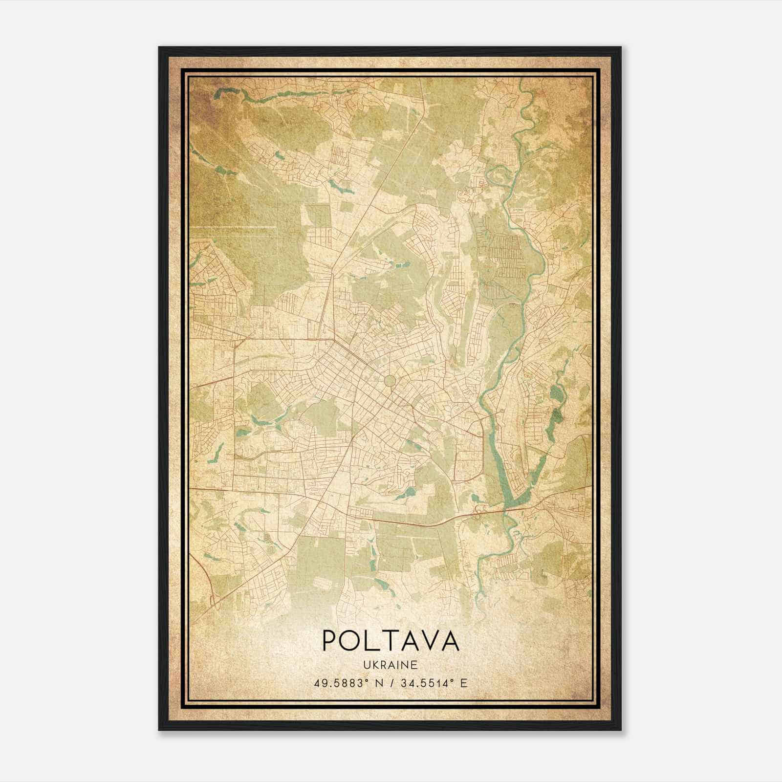Vintage Poltava Ukraine Map Poster, Poltava City Road Wall Art Print
