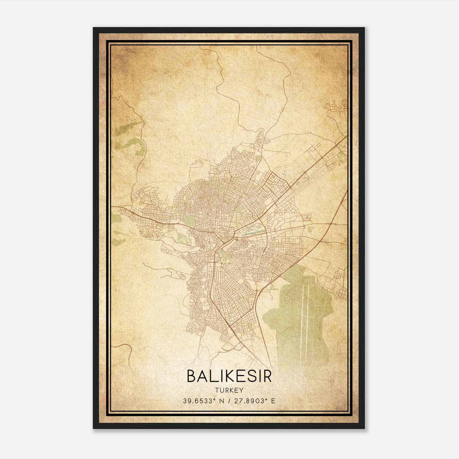 Vintage Balikesir Turkey Map Poster, Balikesir City Road Wall Art Print