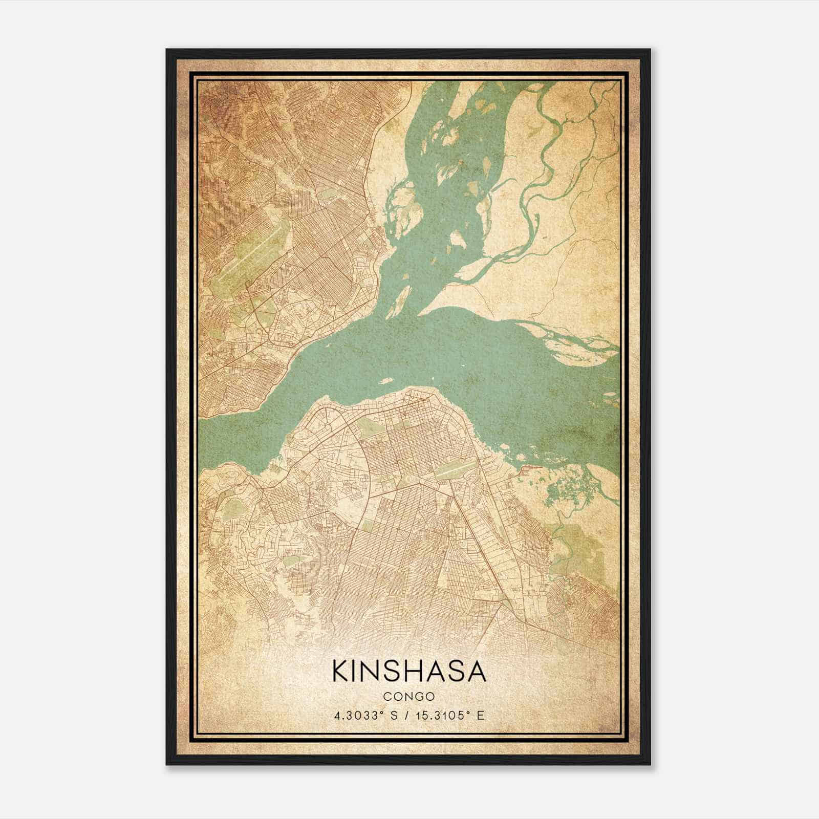 Vintage Kinshasa Congo Map Poster, Kinshasa City Road Wall Art Print