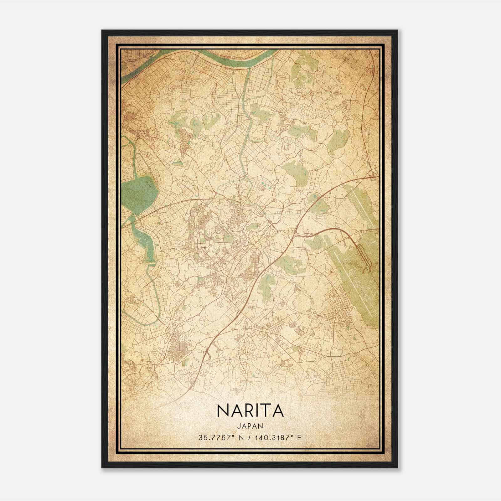 Vintage Narita Japan Map Poster, Narita City Road Wall Art Print