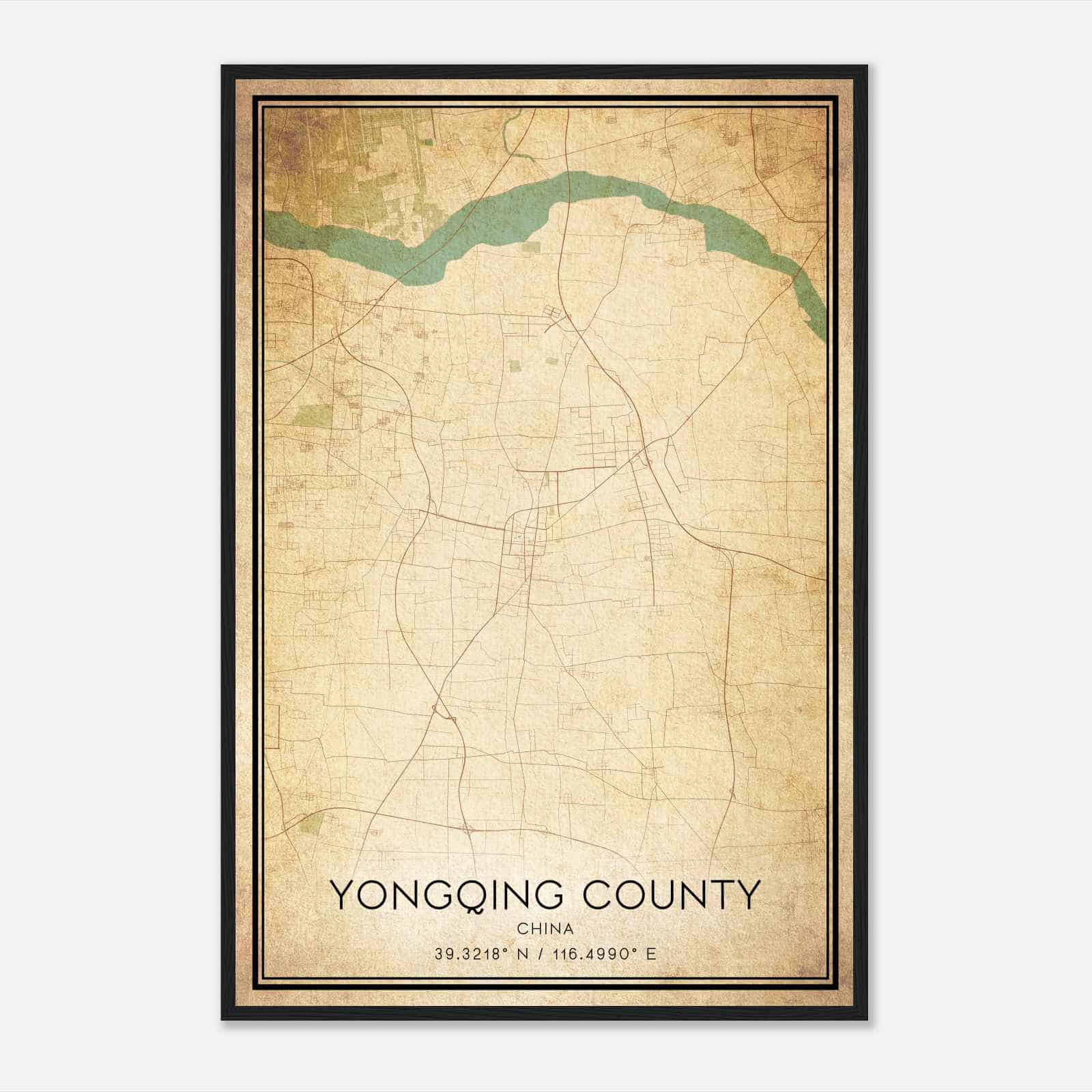 Vintage Yongqing County China Map Poster, Yongqing County City Road Wall Art Print