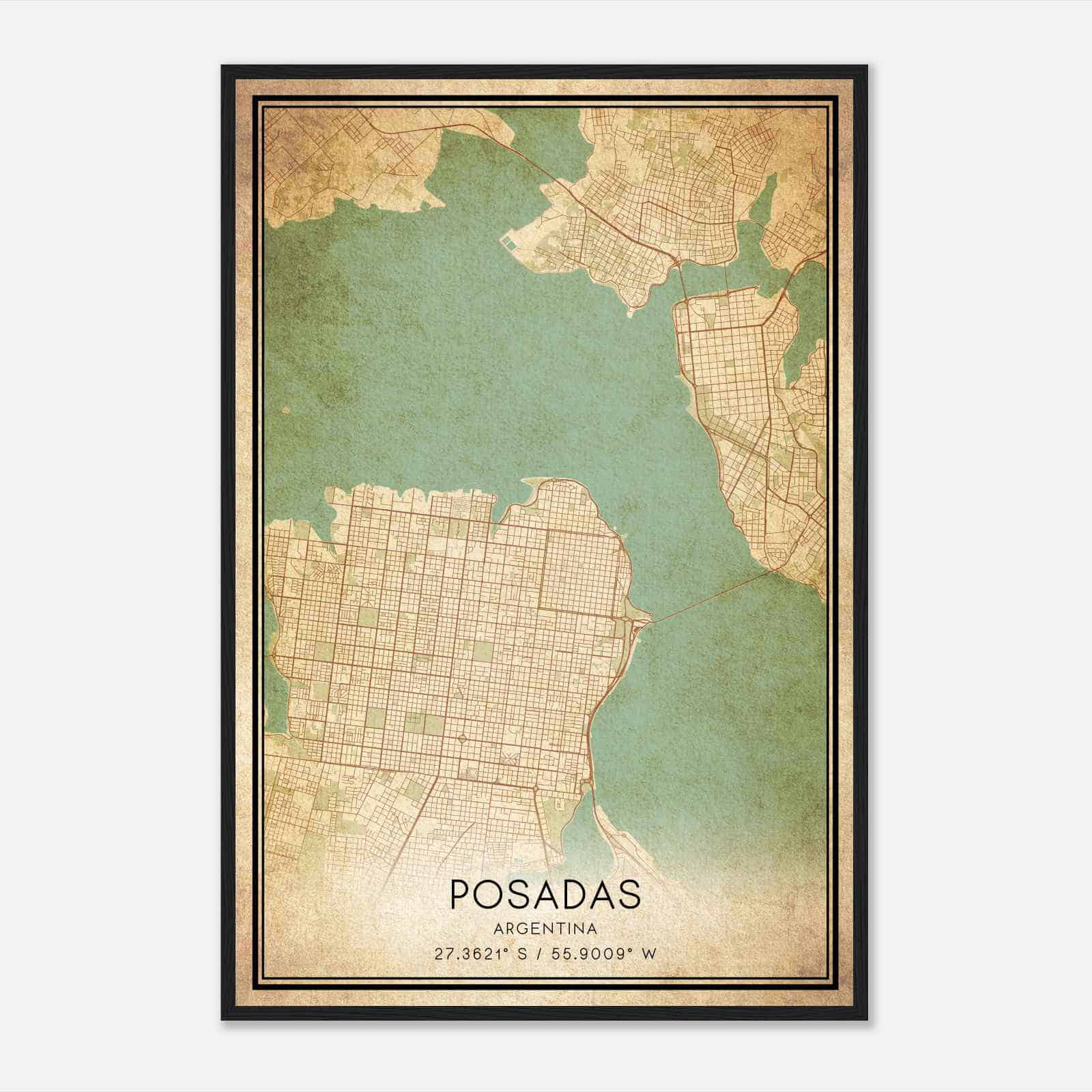 Vintage Posadas Argentina Map Poster, Posadas City Road Wall Art Print