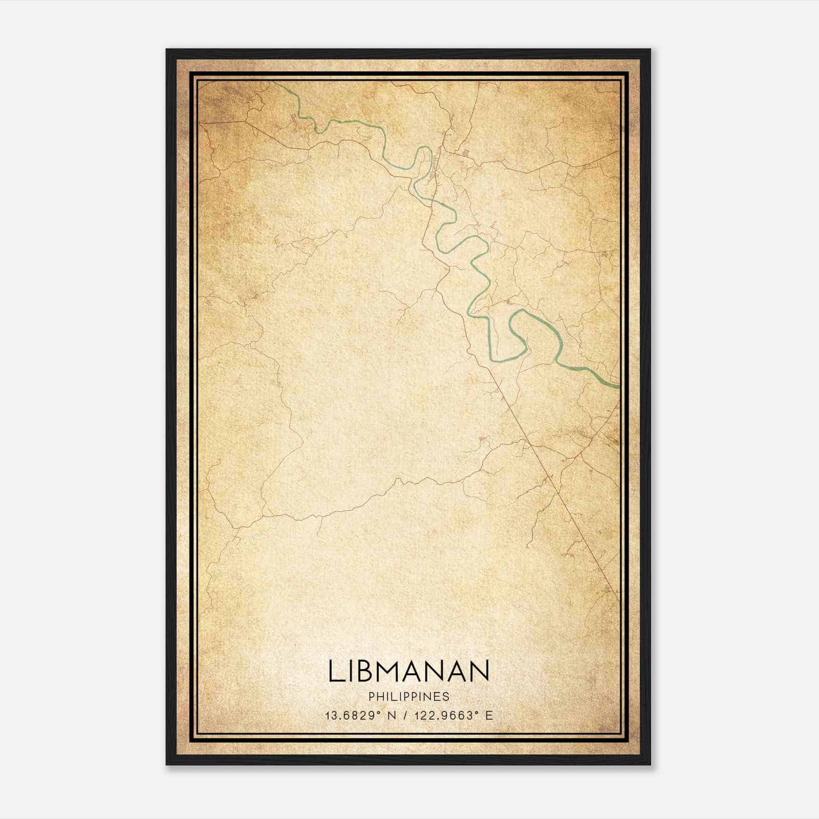 Vintage Libmanan Philippines Map Poster, Libmanan City Road Wall Art Print
