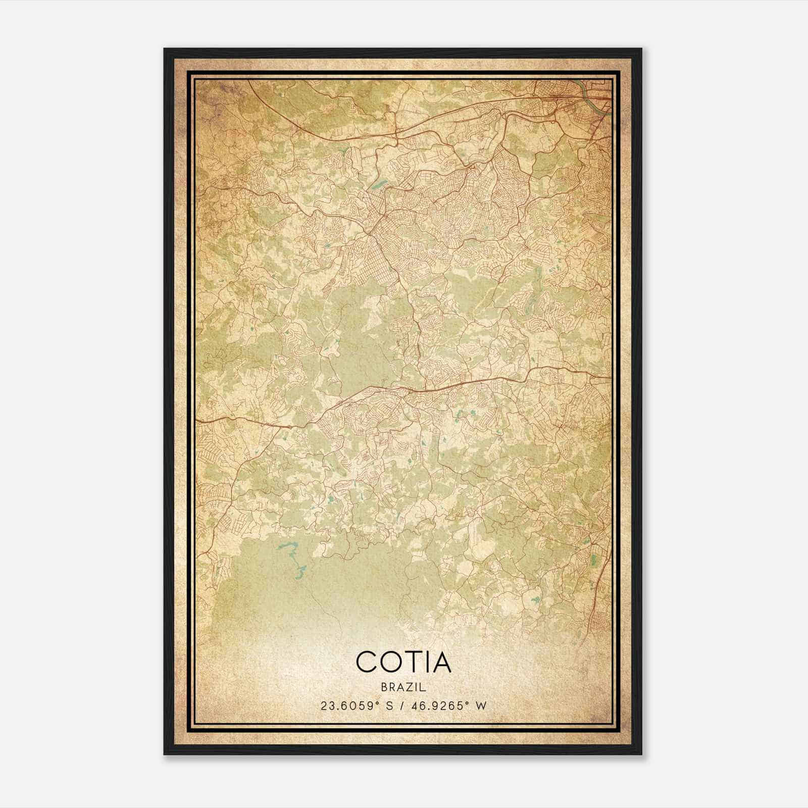 Vintage Cotia Brazil Map Poster, Cotia City Road Wall Art Print