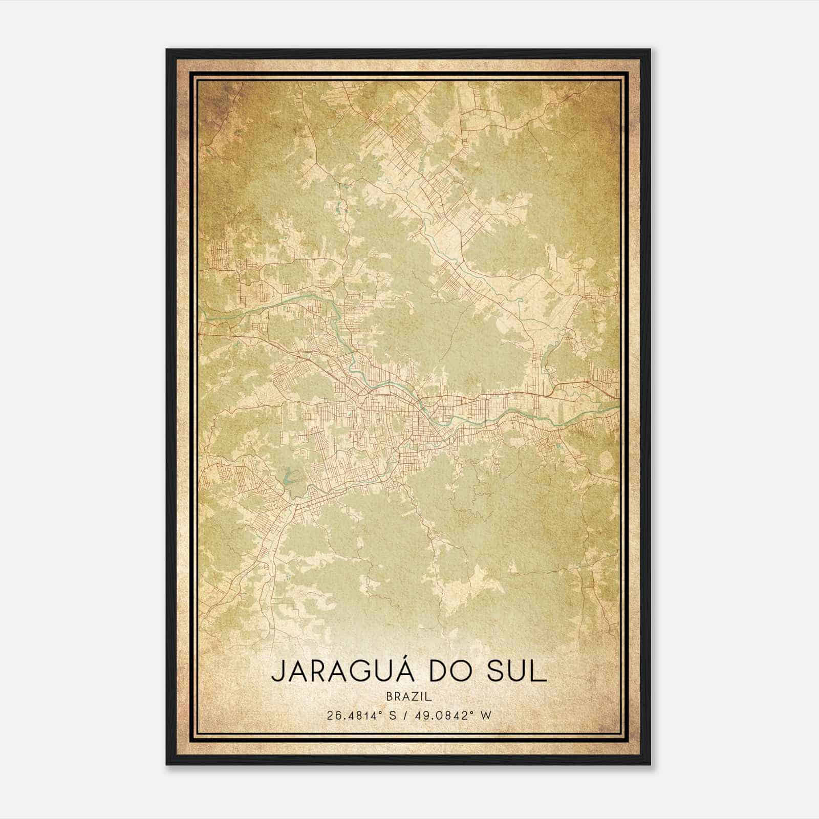 Vintage Jaragua do Sul Brazil Map Poster, Jaragua do Sul City Road Wall Art Print