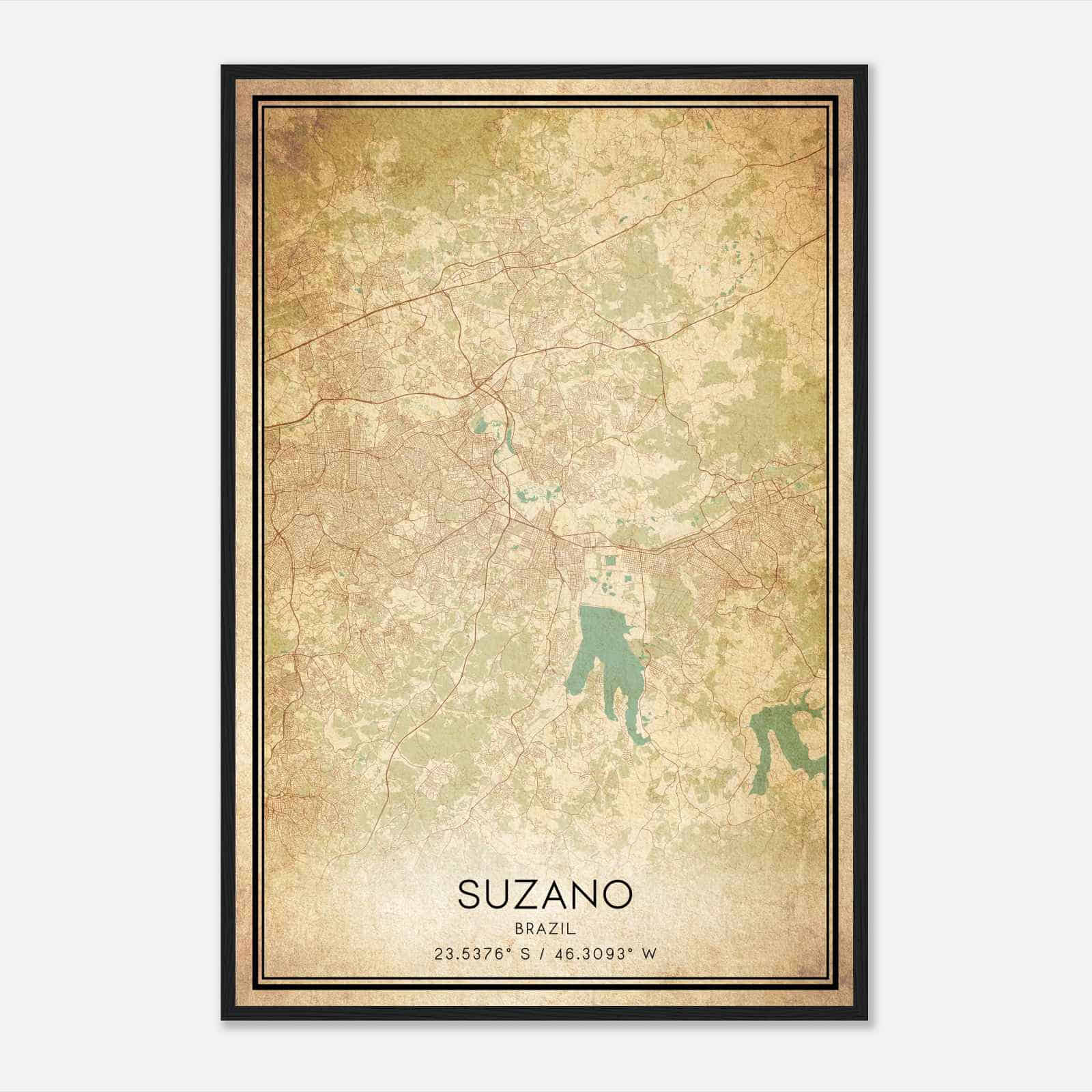 Vintage Suzano Brazil Map Poster, Suzano City Road Wall Art Print