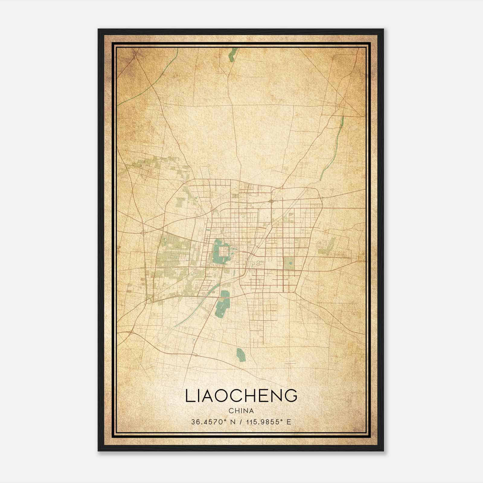 Vintage Liaocheng China Map Poster, Liaocheng City Road Wall Art Print
