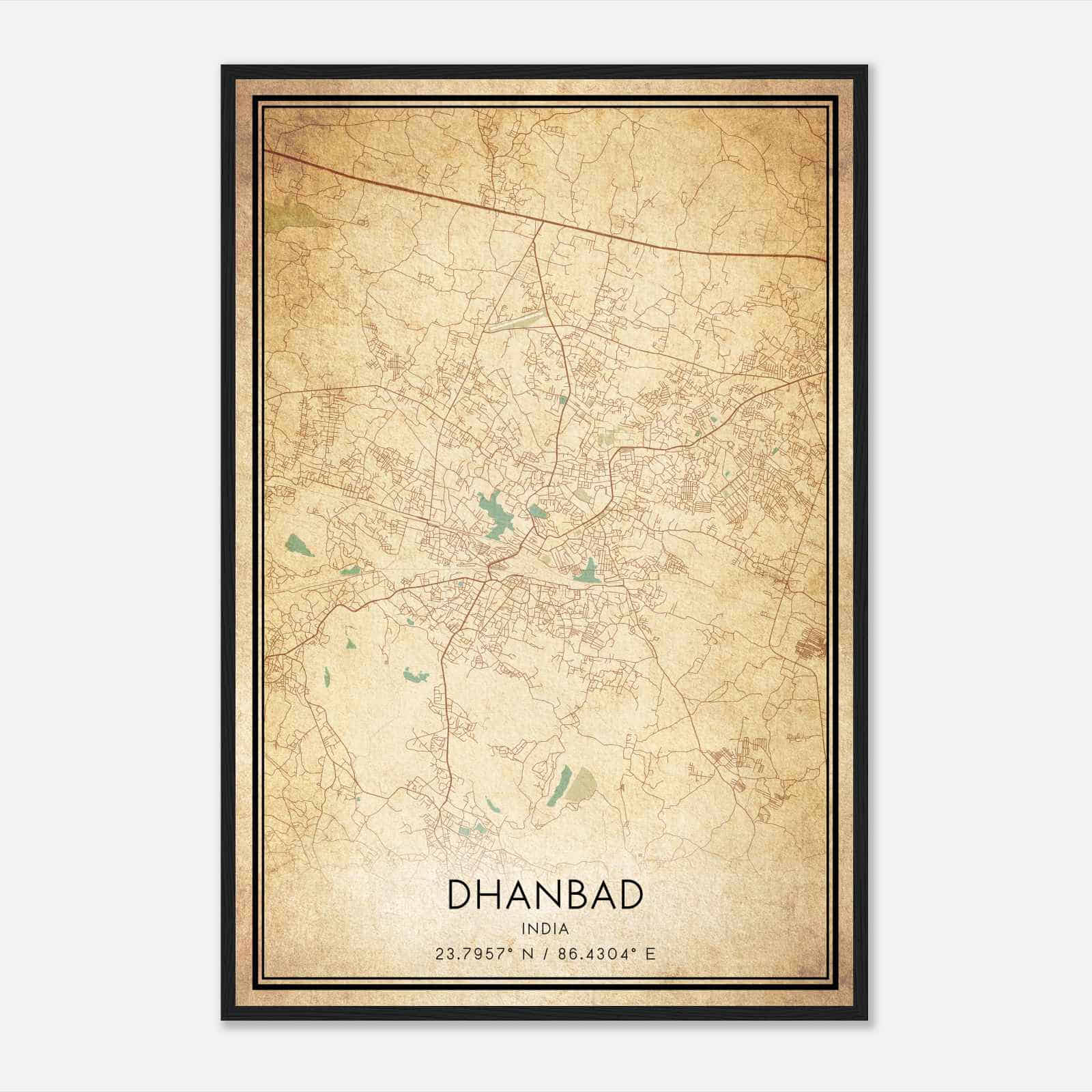 Vintage Dhanbad India Map Poster, Dhanbad City Road Wall Art Print