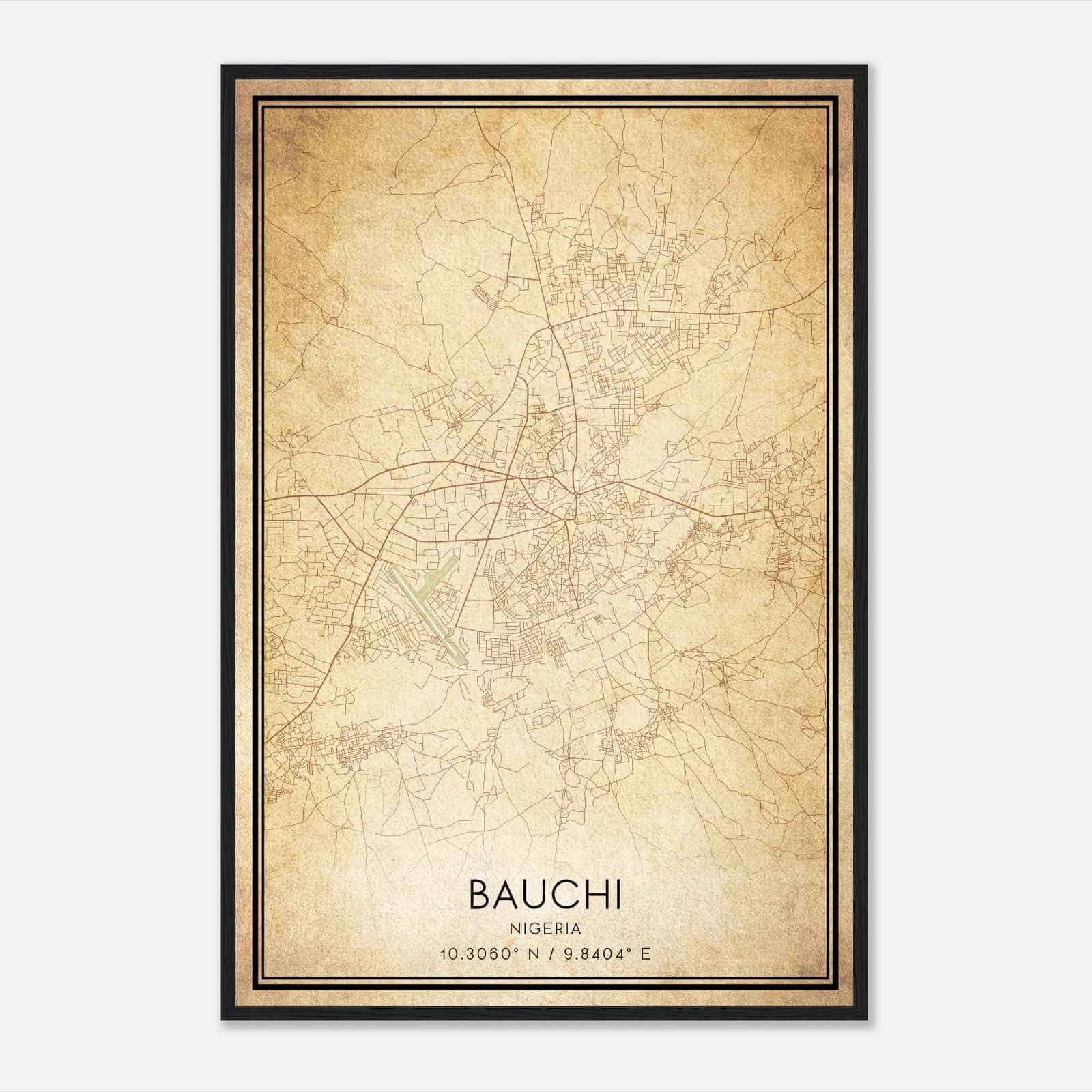 Vintage Bauchi Nigeria Map Poster, Bauchi City Road Wall Art Print
