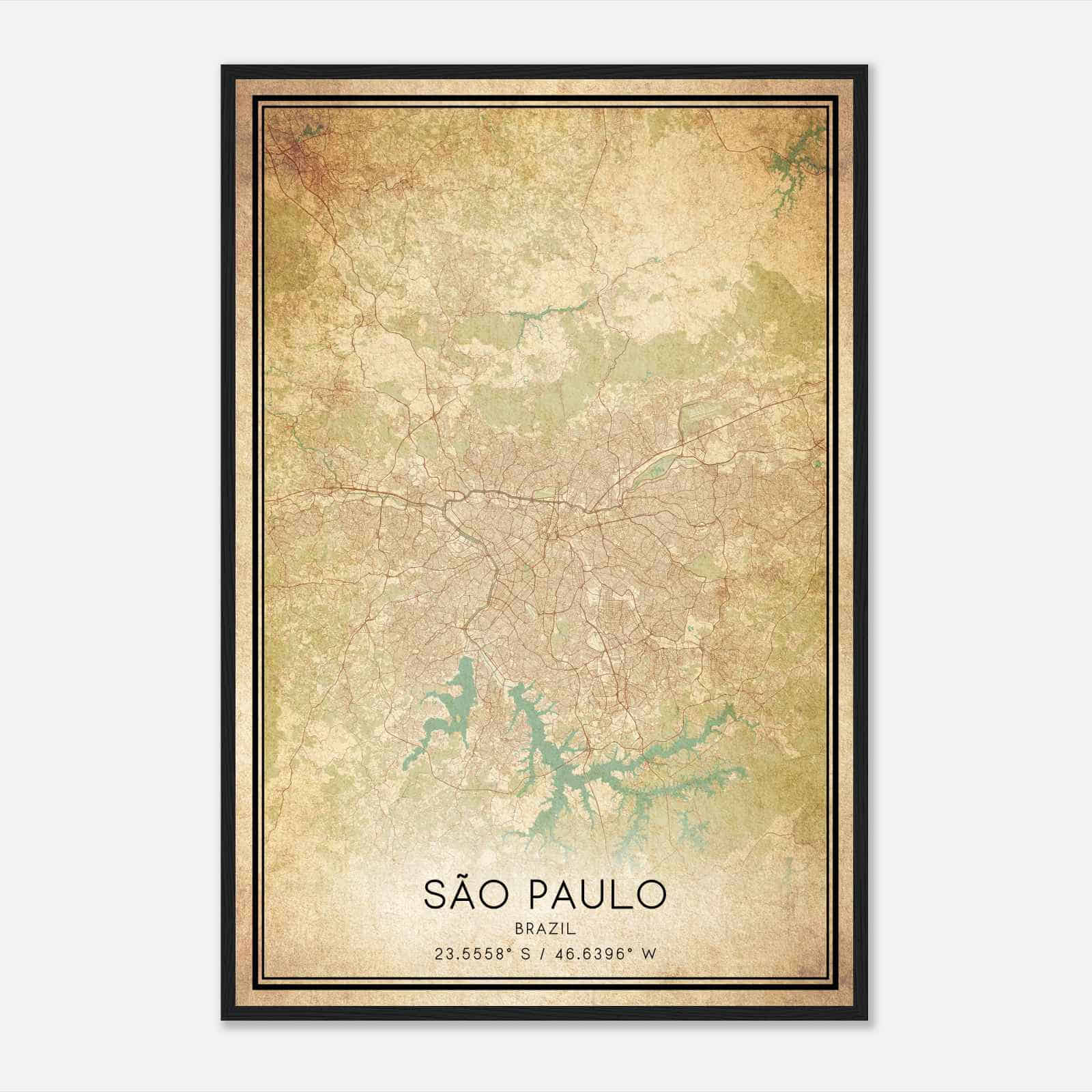 Vintage Sao Paulo Brazil Map Poster, Sao Paulo City Road Wall Art Print