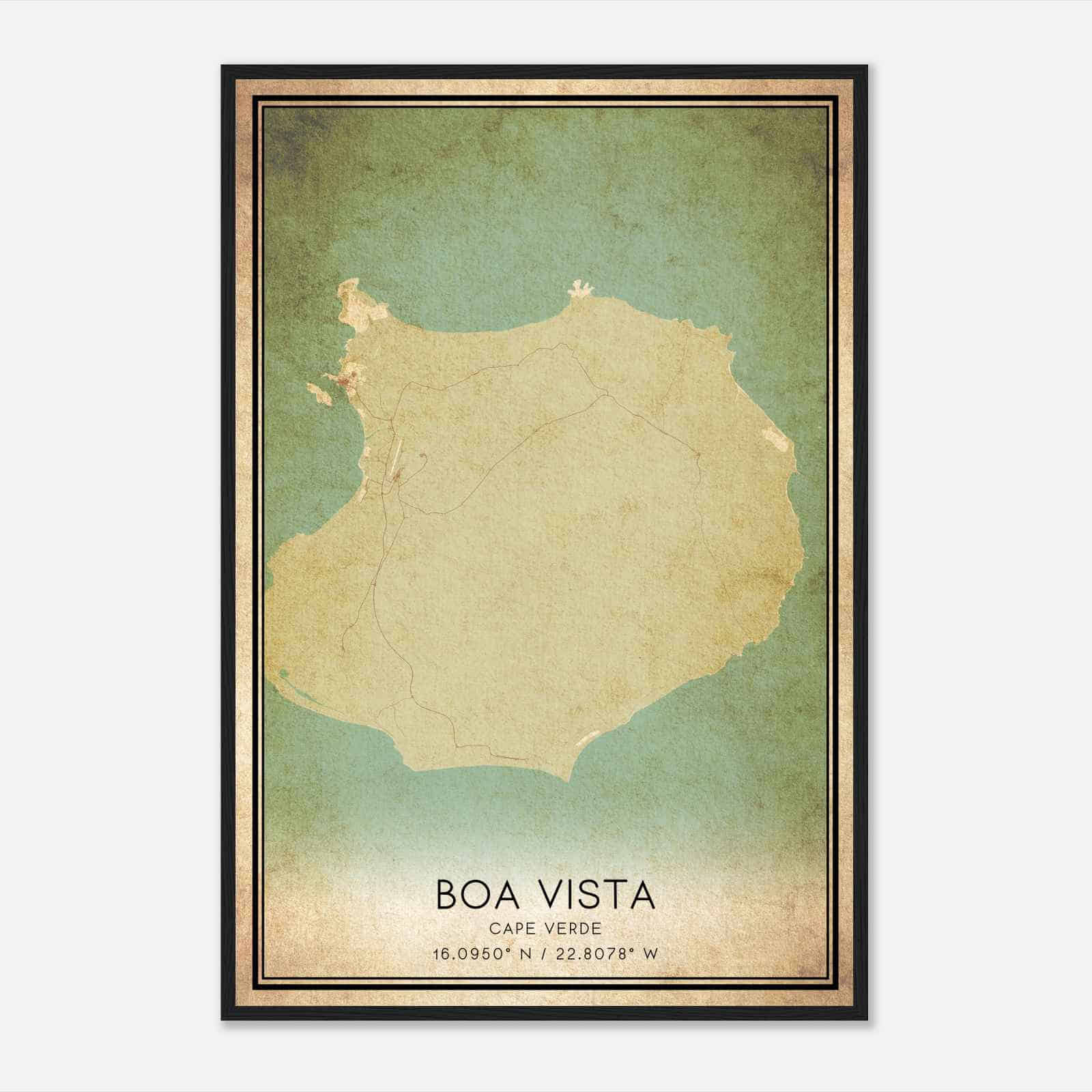 Vintage Boa Vista Cape Verde Map Poster, Boa Vista City Road Wall Art Print
