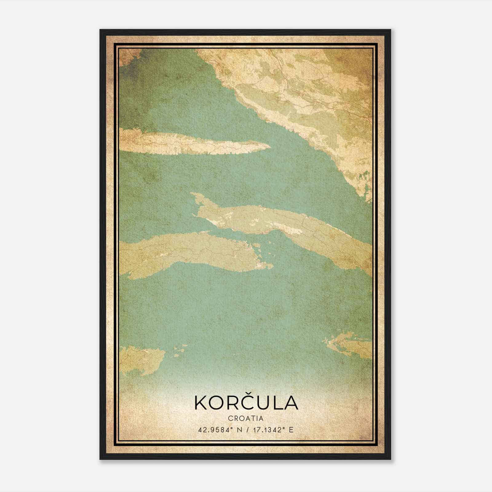 Vintage Korcula Croatia Map Poster, Korcula City Road Wall Art Print
