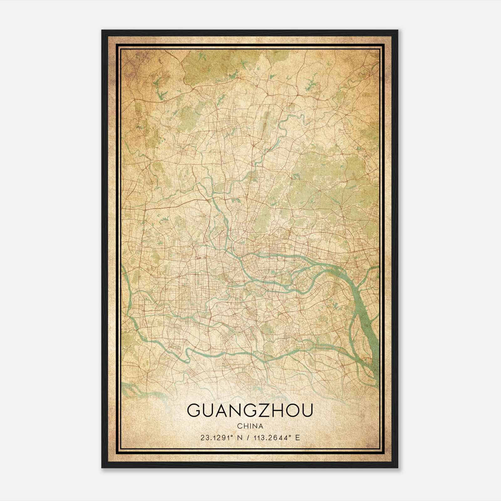 Vintage Guangzhou China Map Poster, Guangzhou City Road Wall Art Print
