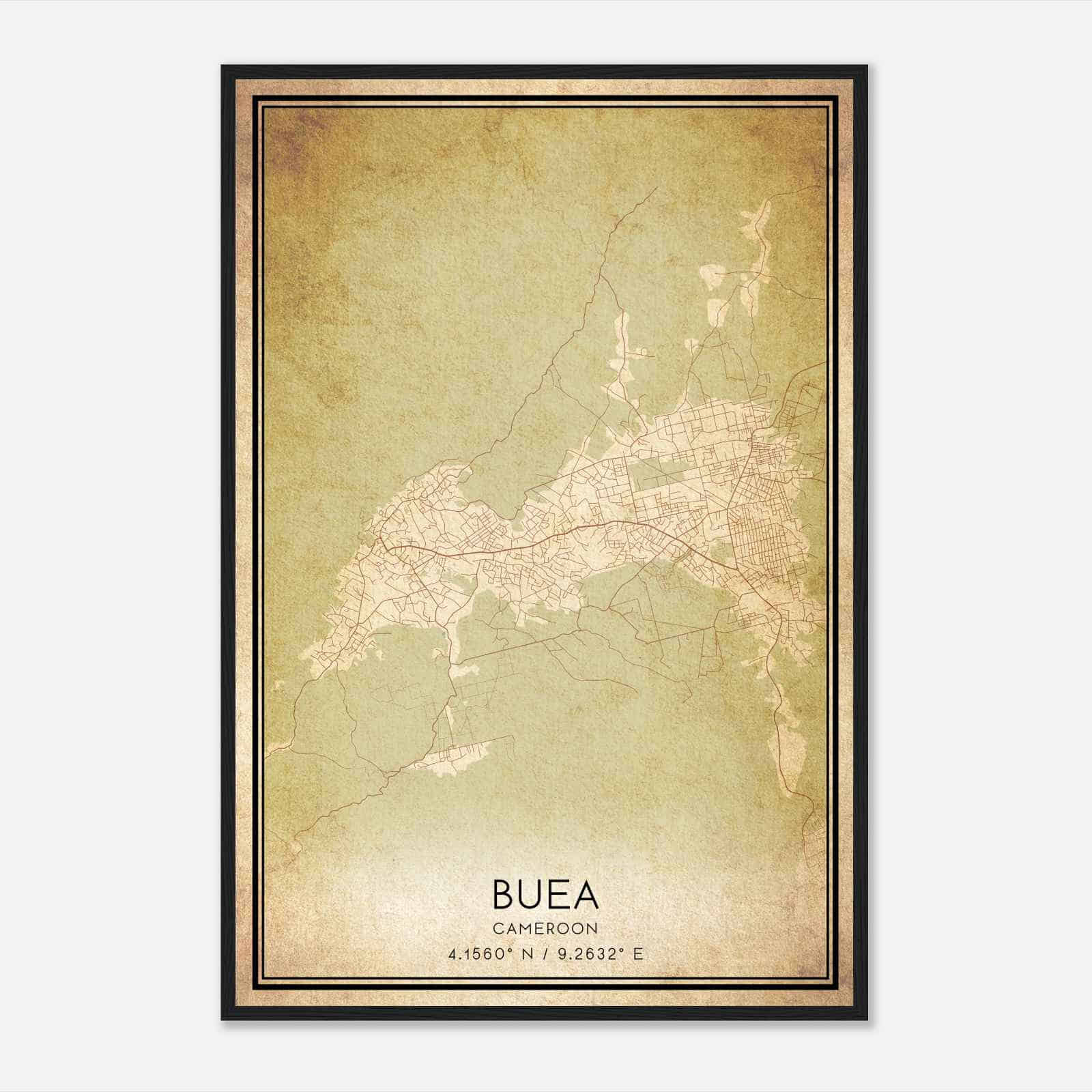 Vintage Buea Cameroon Map Poster, Buea City Road Wall Art Print