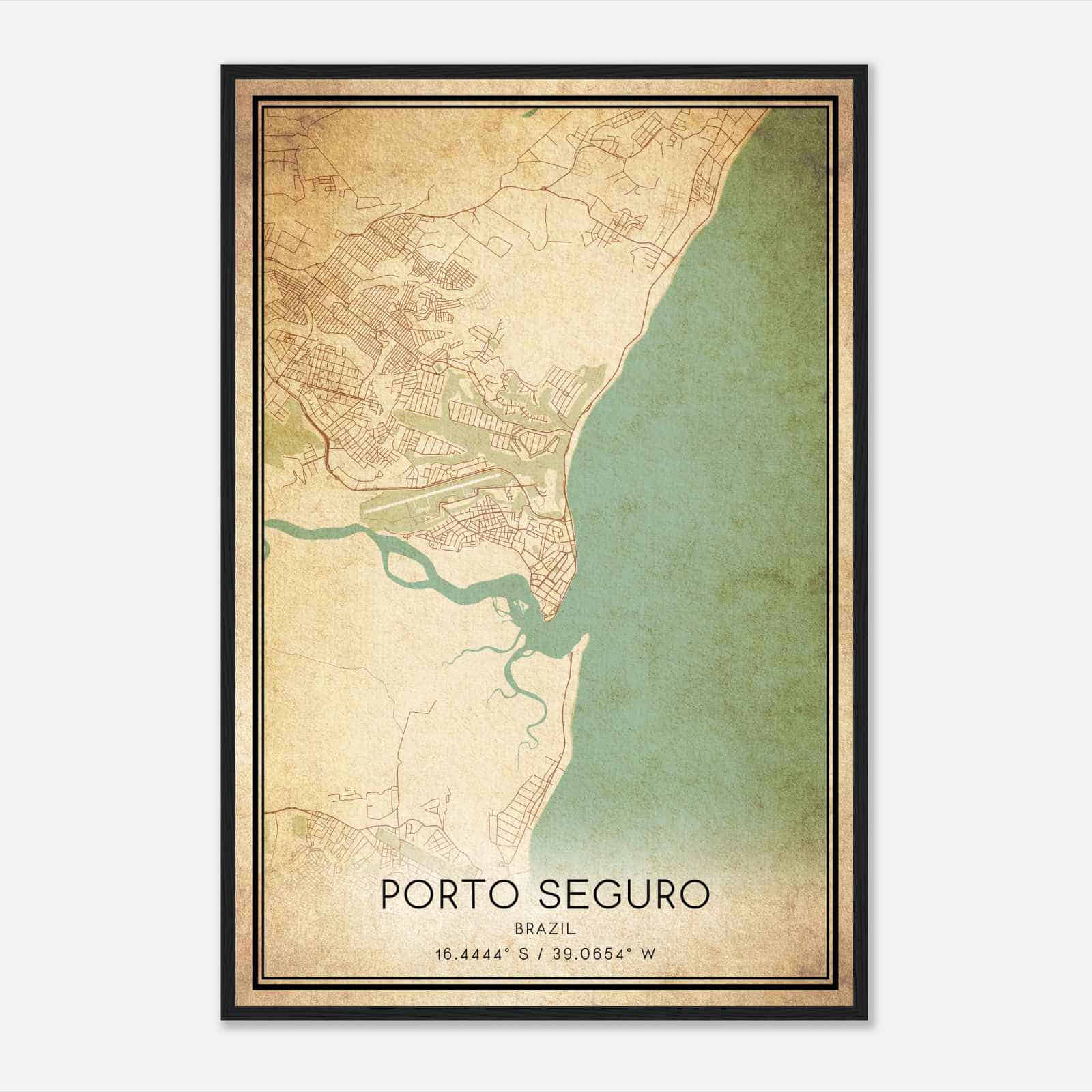 Vintage Porto Seguro Brazil Map Poster, Porto Seguro City Road Wall Art Print