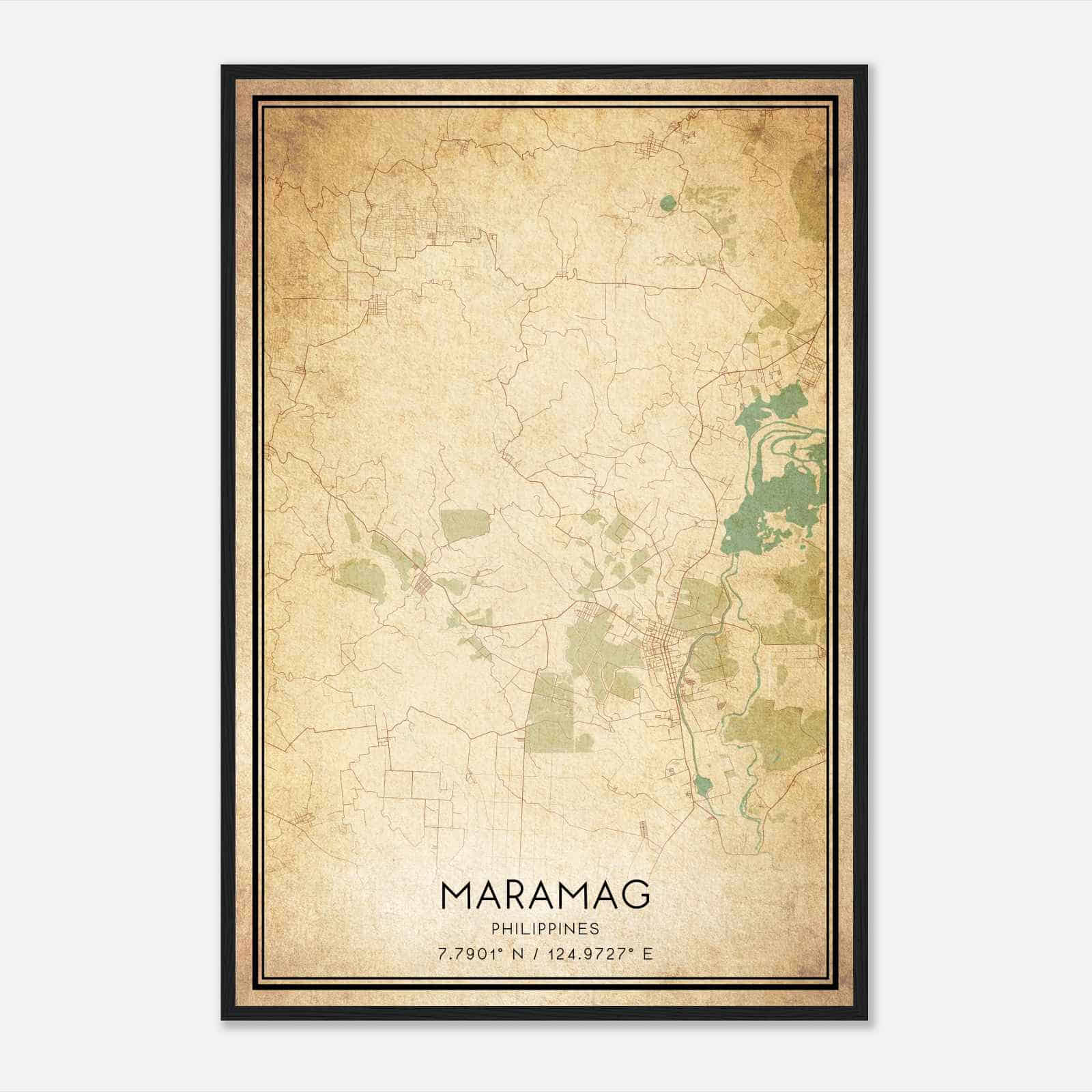 Vintage Maramag Philippines Map Poster, Maramag City Road Wall Art Print