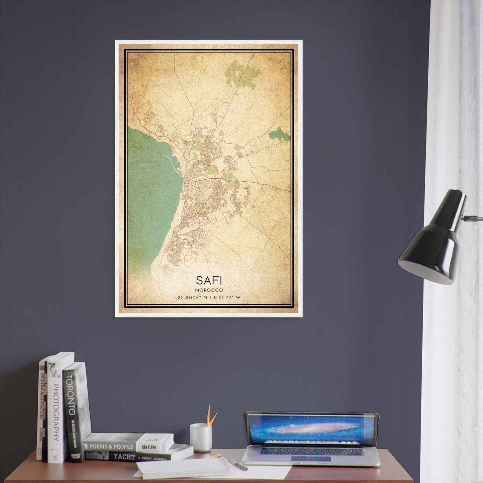 Vintage Safi Morocco Map Poster, Safi City Road Wall Art Print