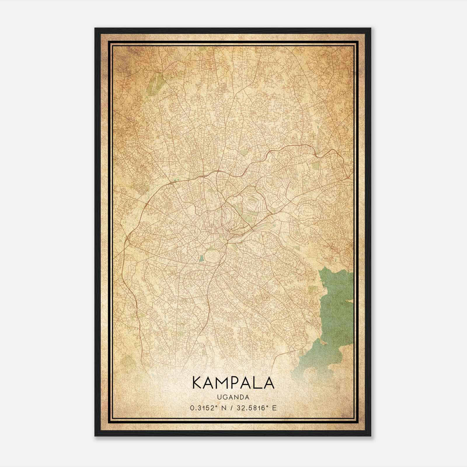 Vintage Kampala Uganda Map Poster, Kampala City Road Wall Art Print