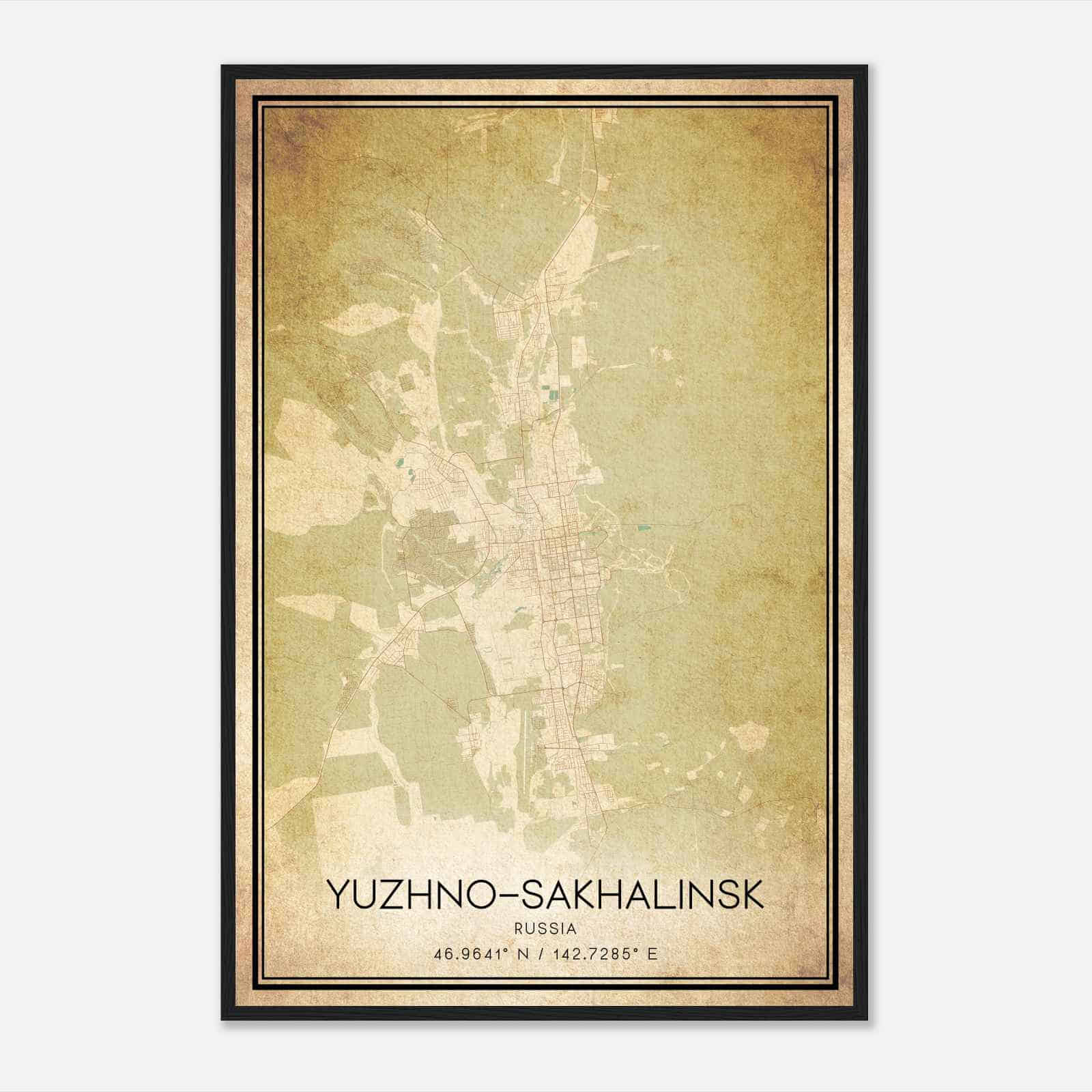 Vintage YuzhnoSakhalinsk Russia Map Poster, YuzhnoSakhalinsk City Road Wall Art Print