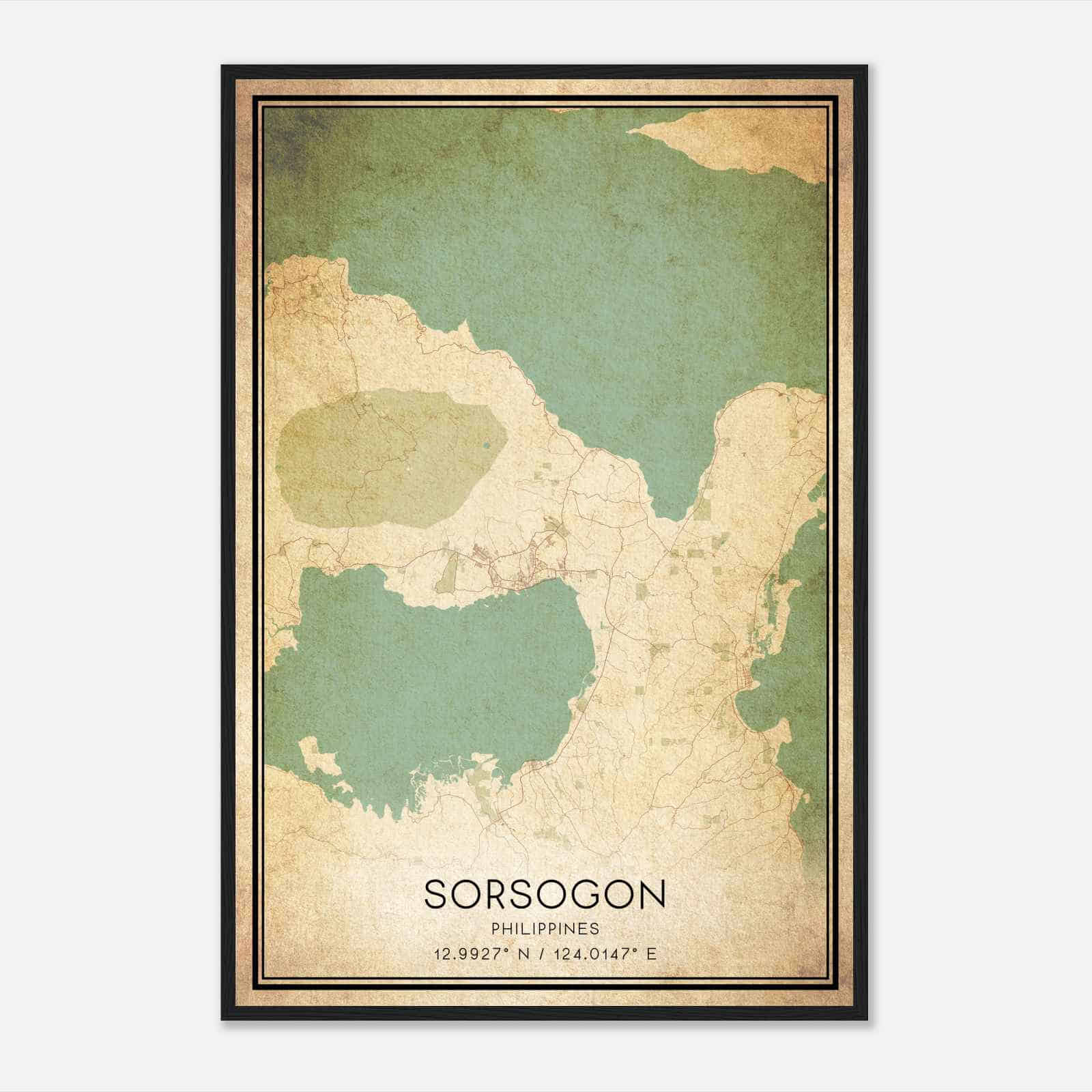 Vintage Sorsogon Philippines Map Poster, Sorsogon City Road Wall Art Print