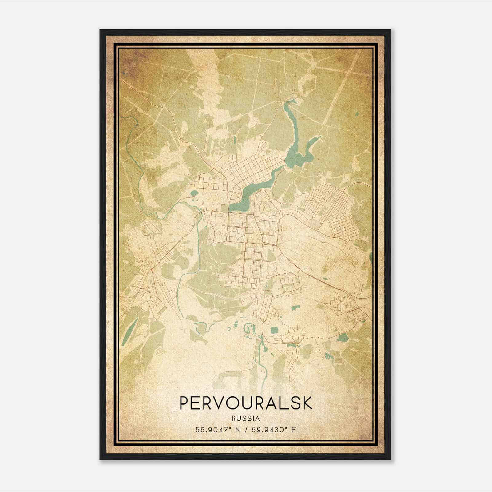 Vintage Pervouralsk Russia Map Poster, Pervouralsk City Road Wall Art Print
