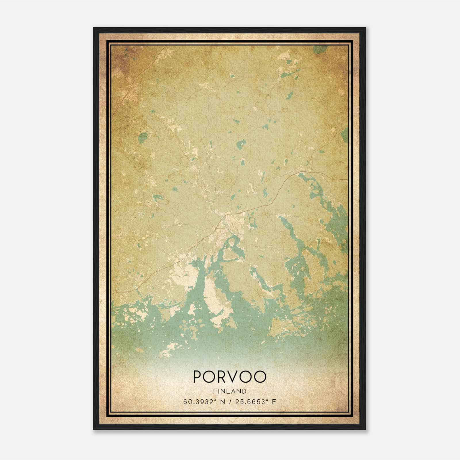 Vintage Porvoo Finland Map Poster, Porvoo City Road Wall Art Print