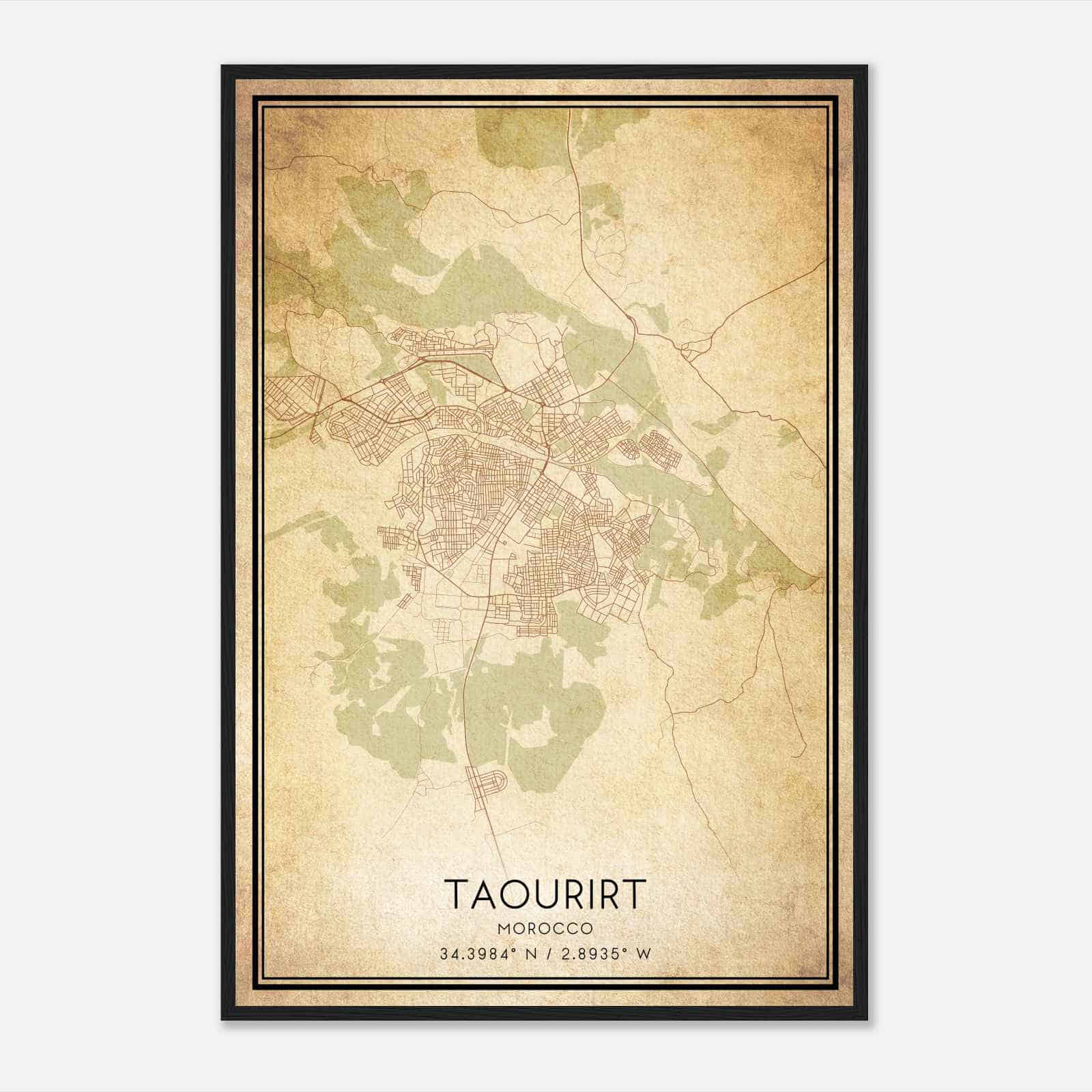 Vintage Taourirt Morocco Map Poster, Taourirt City Road Wall Art Print
