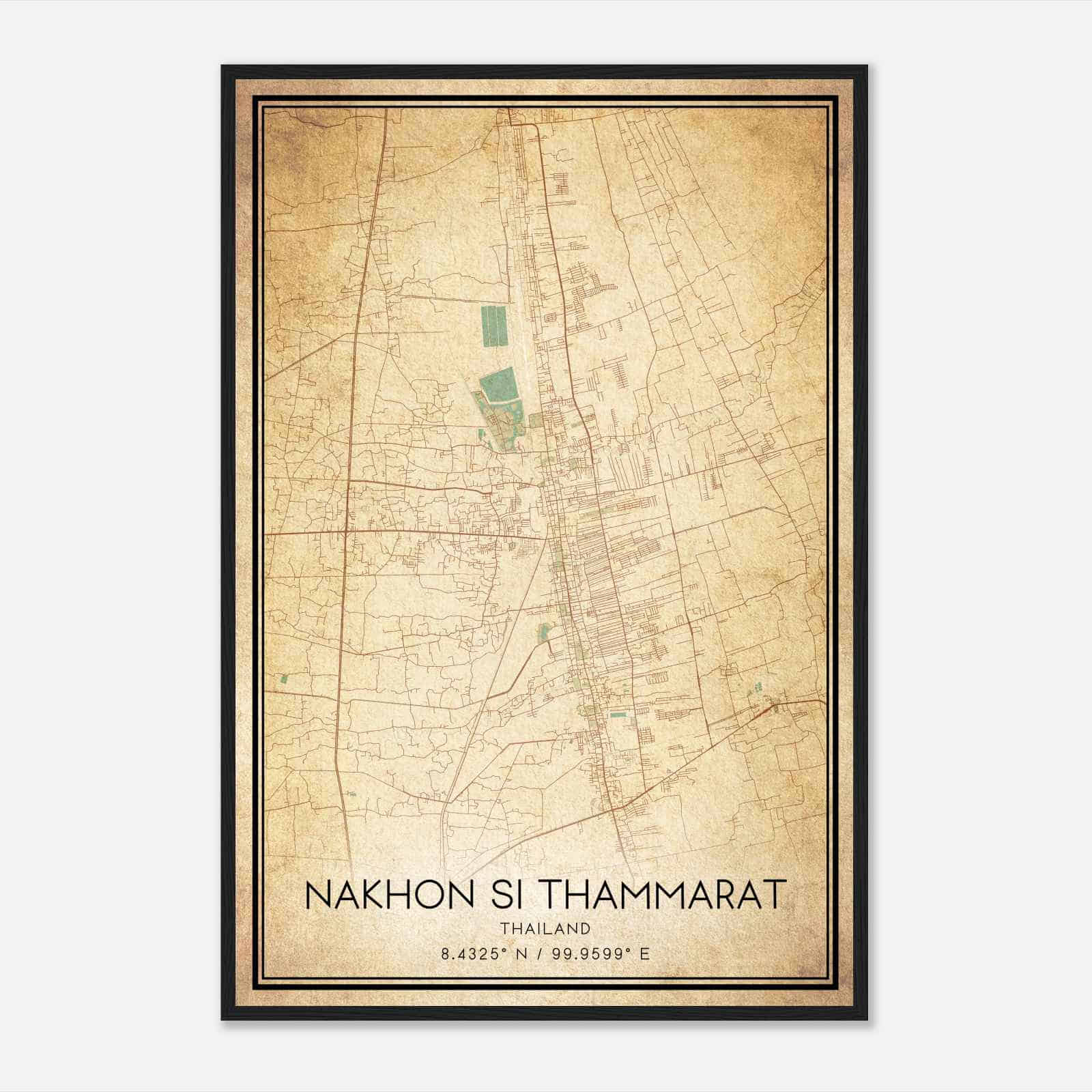 Vintage Nakhon Si Thammarat Thailand Map Poster, Nakhon Si Thammarat City Road Wall Art Print