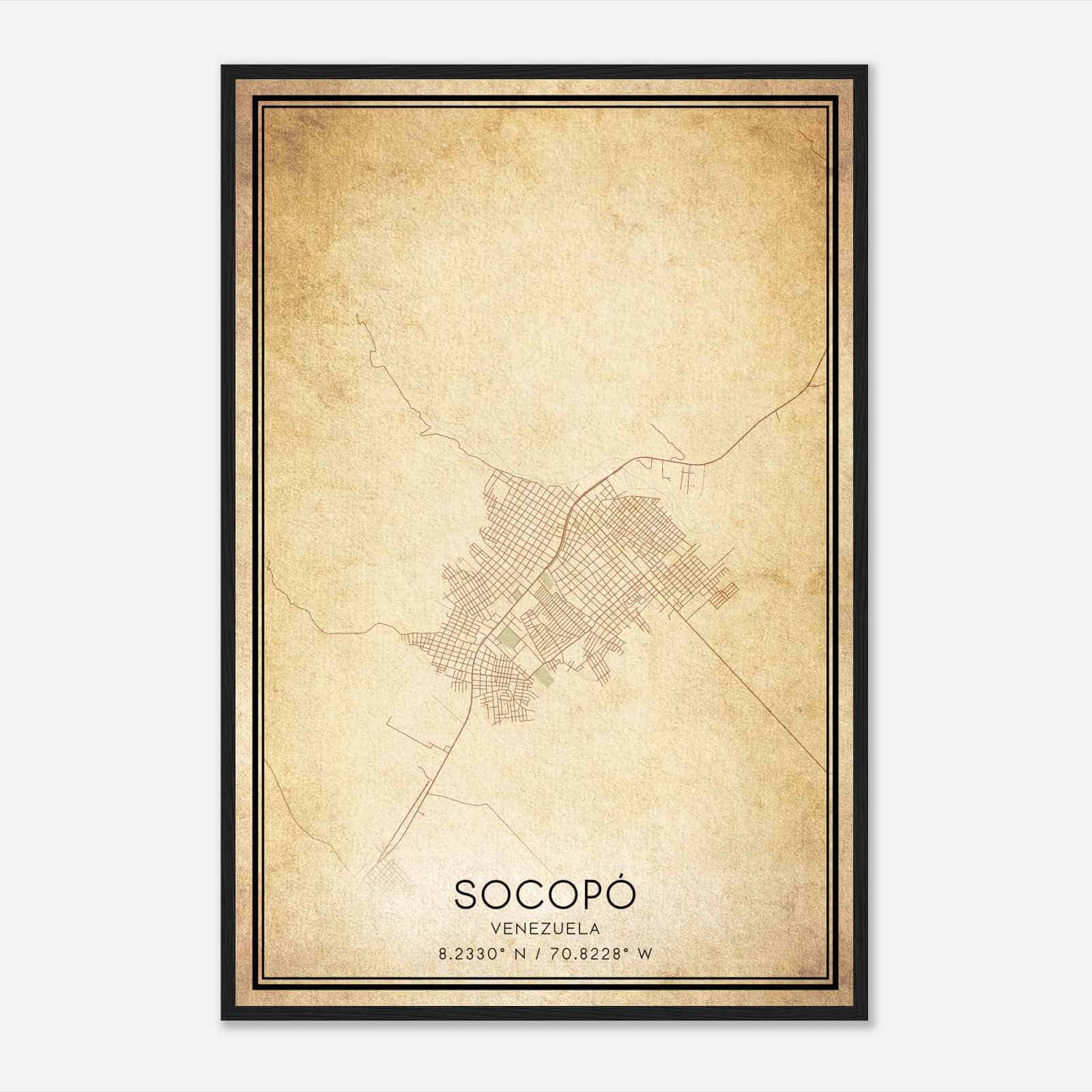 Vintage Socopo Venezuela Map Poster, Socopo City Road Wall Art Print