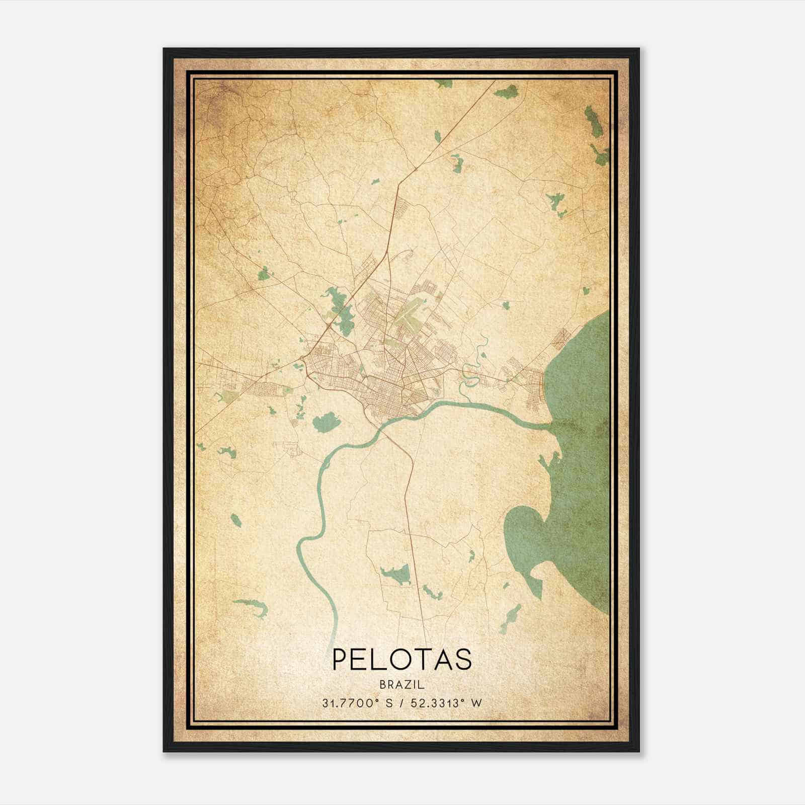 Vintage Pelotas Brazil Map Poster, Pelotas City Road Wall Art Print