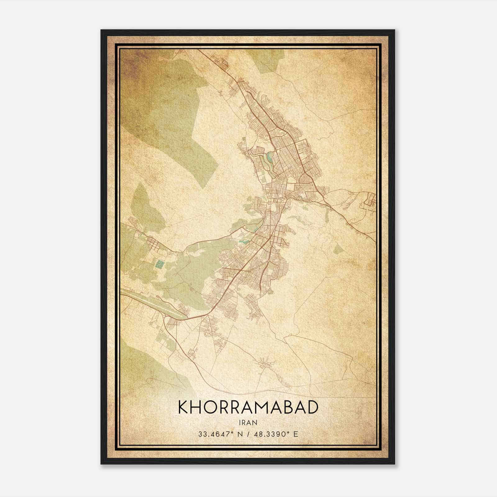 Vintage Khorramabad Iran Map Poster, Khorramabad City Road Wall Art Print